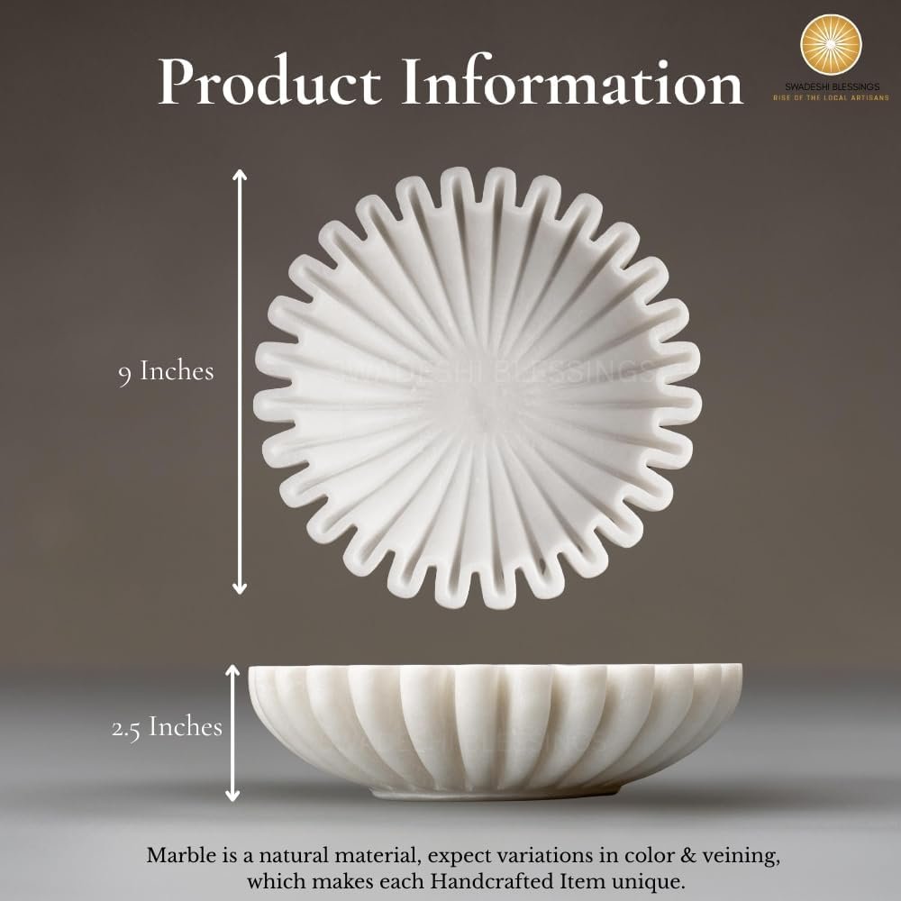 Wholesale Handcrafted 9-Inch Marble Ruffle Bowl | Antique Scallop Fruit Bowl | Vintage Ring Dish | Decorative Flower Dish | Urli Housewarming Wedding Gift Factory Wholesale Handcrafted 9-Inch Marble Ruffle Bowl | Antique Scallop Fruit Bowl | Vintage Ring Dish | Decorative Flower Dish | Urli Housewarming Wedding Gift Factory