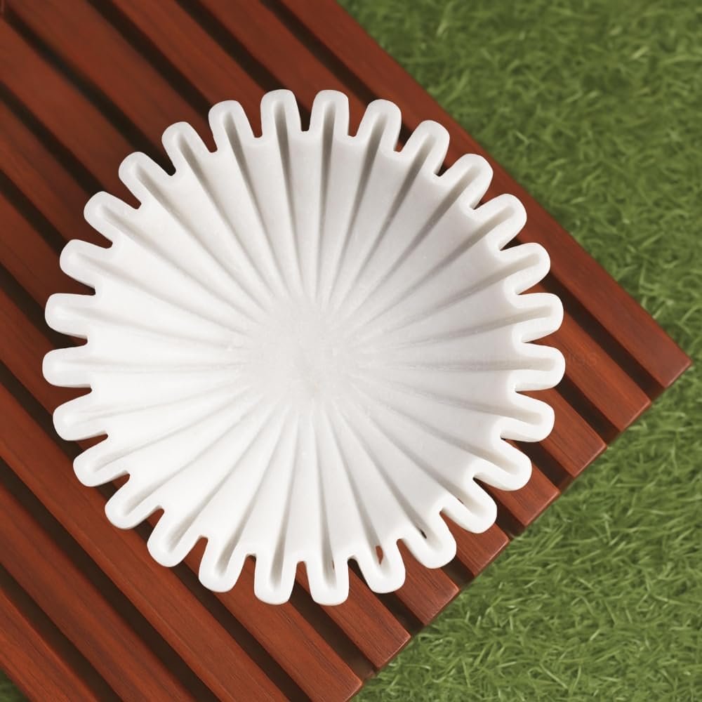 Wholesale Handcrafted 9-Inch Marble Ruffle Bowl | Antique Scallop Fruit Bowl | Vintage Ring Dish | Decorative Flower Dish | Urli Housewarming Wedding Gift Factory