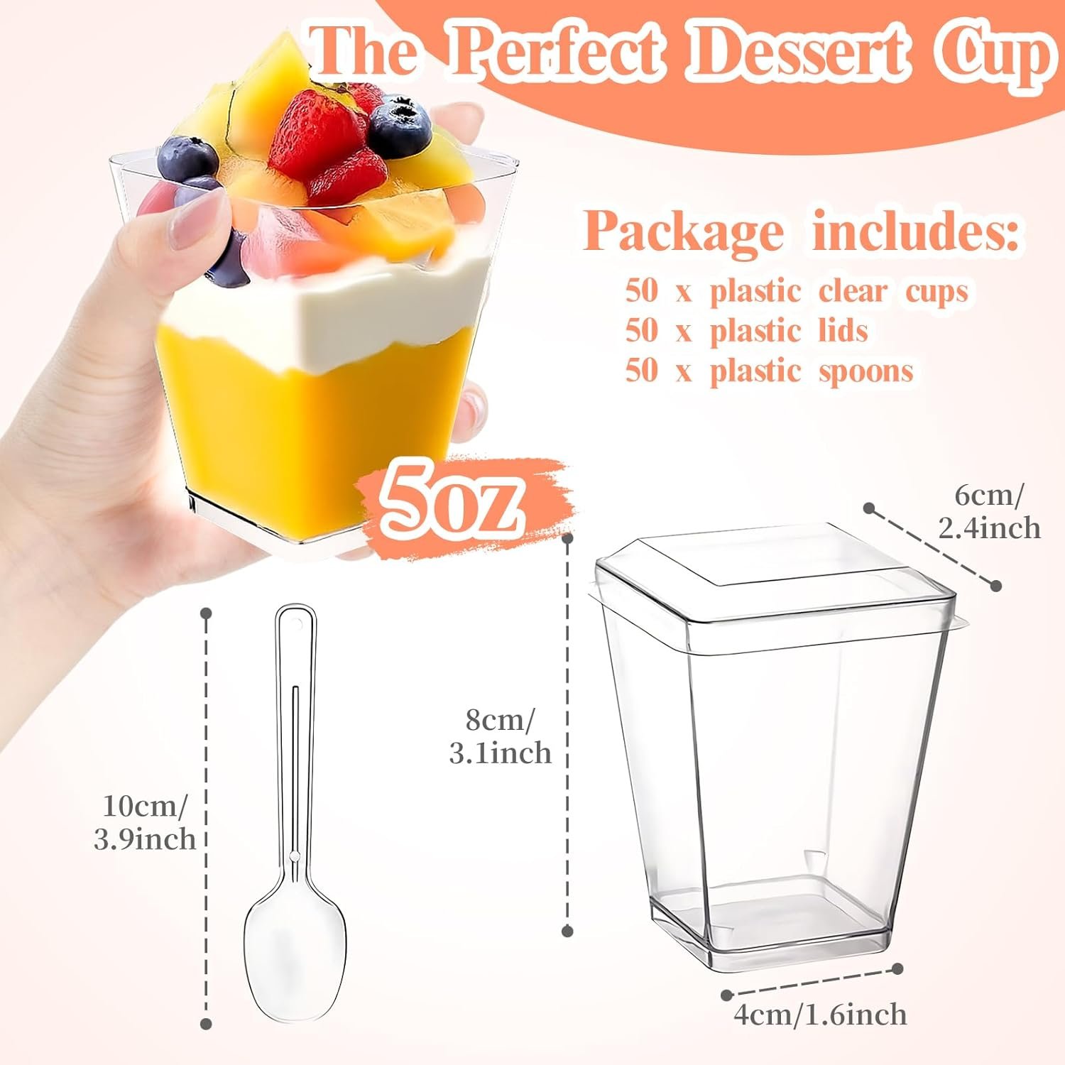 Wholesale 50 Pack 5 oz Clear Plastic Dessert Cups with Lids and Spoons for Yogurt Parfait Appetizer Parties Pudding Fruit Trifle Ice Cream supplier Wholesale 50 Pack 5 oz Clear Plastic Dessert Cups with Lids and Spoons for Yogurt Parfait Appetizer Parties Pudding Fruit Trifle Ice Cream supplier