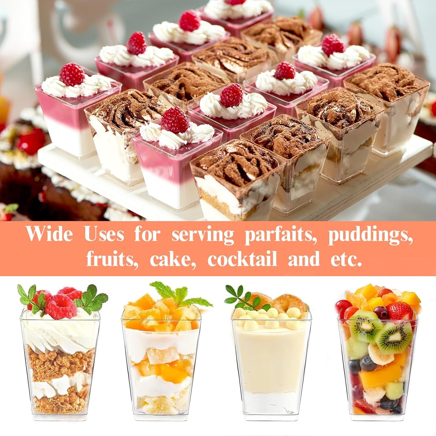 Wholesale 50 Pack 5 oz Clear Plastic Dessert Cups with Lids and Spoons for Yogurt Parfait Appetizer Parties Pudding Fruit Trifle Ice Cream supplier Wholesale 50 Pack 5 oz Clear Plastic Dessert Cups with Lids and Spoons for Yogurt Parfait Appetizer Parties Pudding Fruit Trifle Ice Cream supplier