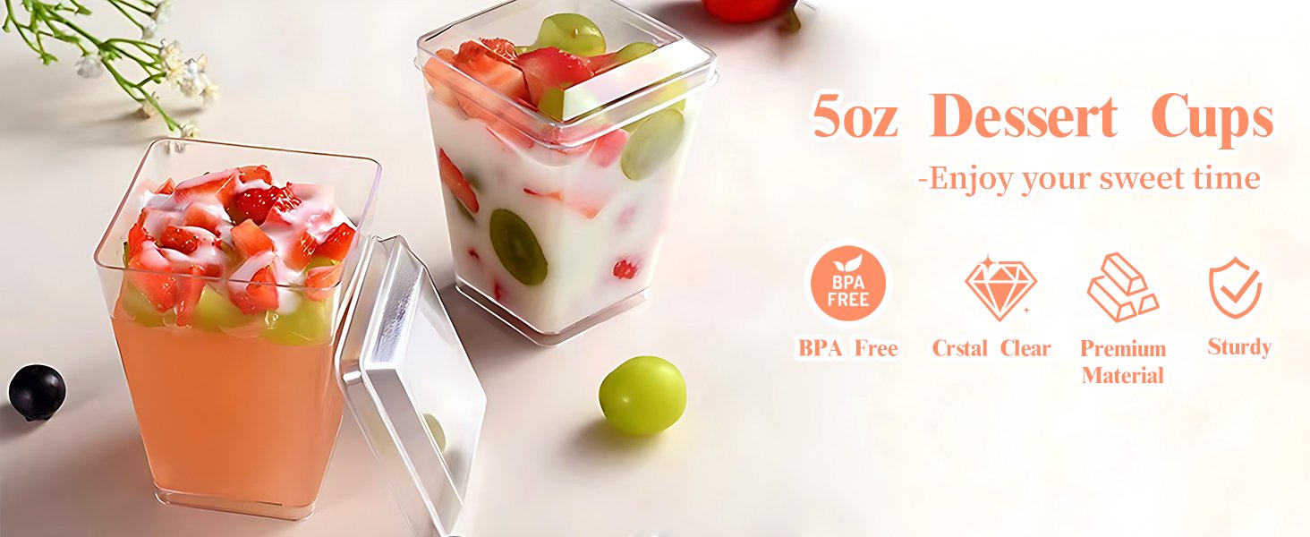 Wholesale 50 Pack 5 oz Clear Plastic Dessert Cups with Lids and Spoons for Yogurt Parfait Appetizer Parties Pudding Fruit Trifle Ice Cream supplier Wholesale 50 Pack 5 oz Clear Plastic Dessert Cups with Lids and Spoons for Yogurt Parfait Appetizer Parties Pudding Fruit Trifle Ice Cream supplier