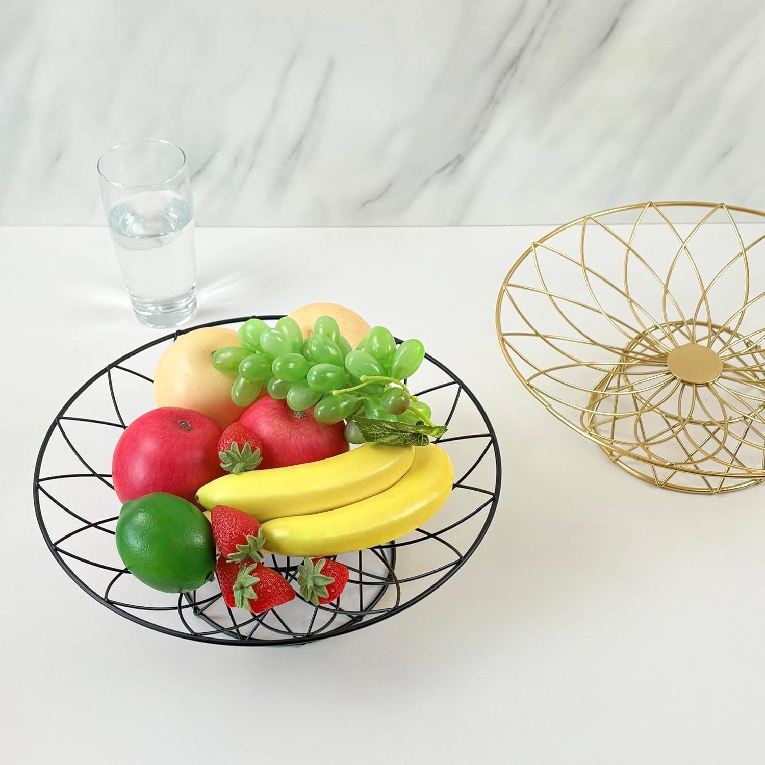 OEM Large Round Metal Wire Fruit Bowl Mesh Basket Kitchen Countertop Storage Organizer for Bread Vegetables Black Factory