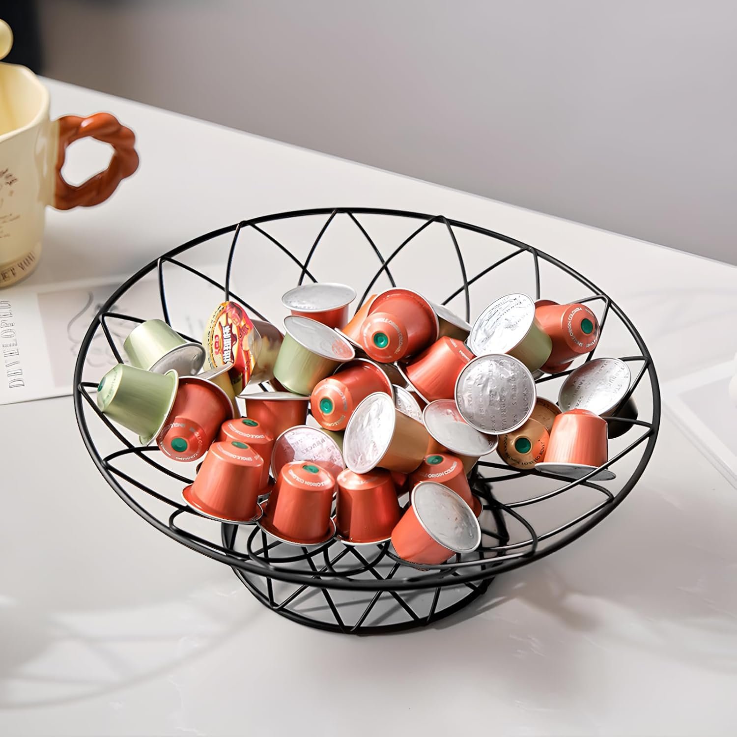 OEM Large Round Metal Wire Fruit Bowl Mesh Basket Kitchen Countertop Storage Organizer for Bread Vegetables Black Factory