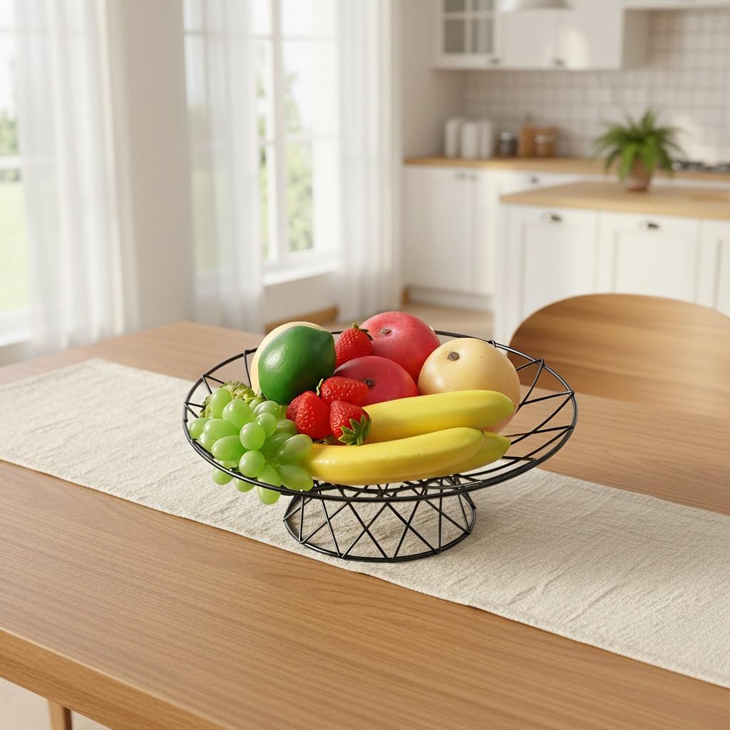 OEM Large Round Metal Wire Fruit Bowl Mesh Basket Kitchen Countertop Storage Organizer for Bread Vegetables Black Factory