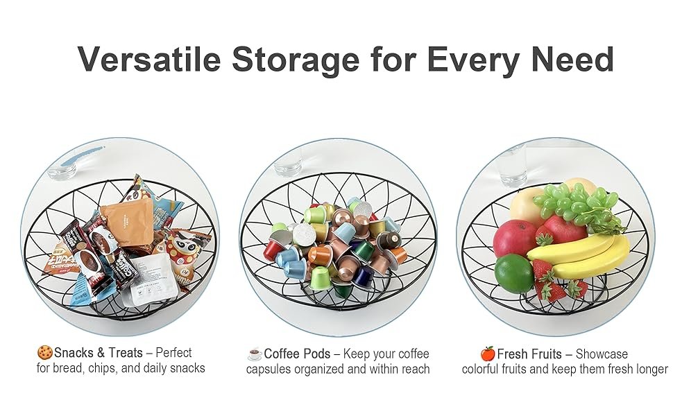 OEM Large Round Metal Wire Fruit Bowl Mesh Basket Kitchen Countertop Storage Organizer for Bread Vegetables Black Factory