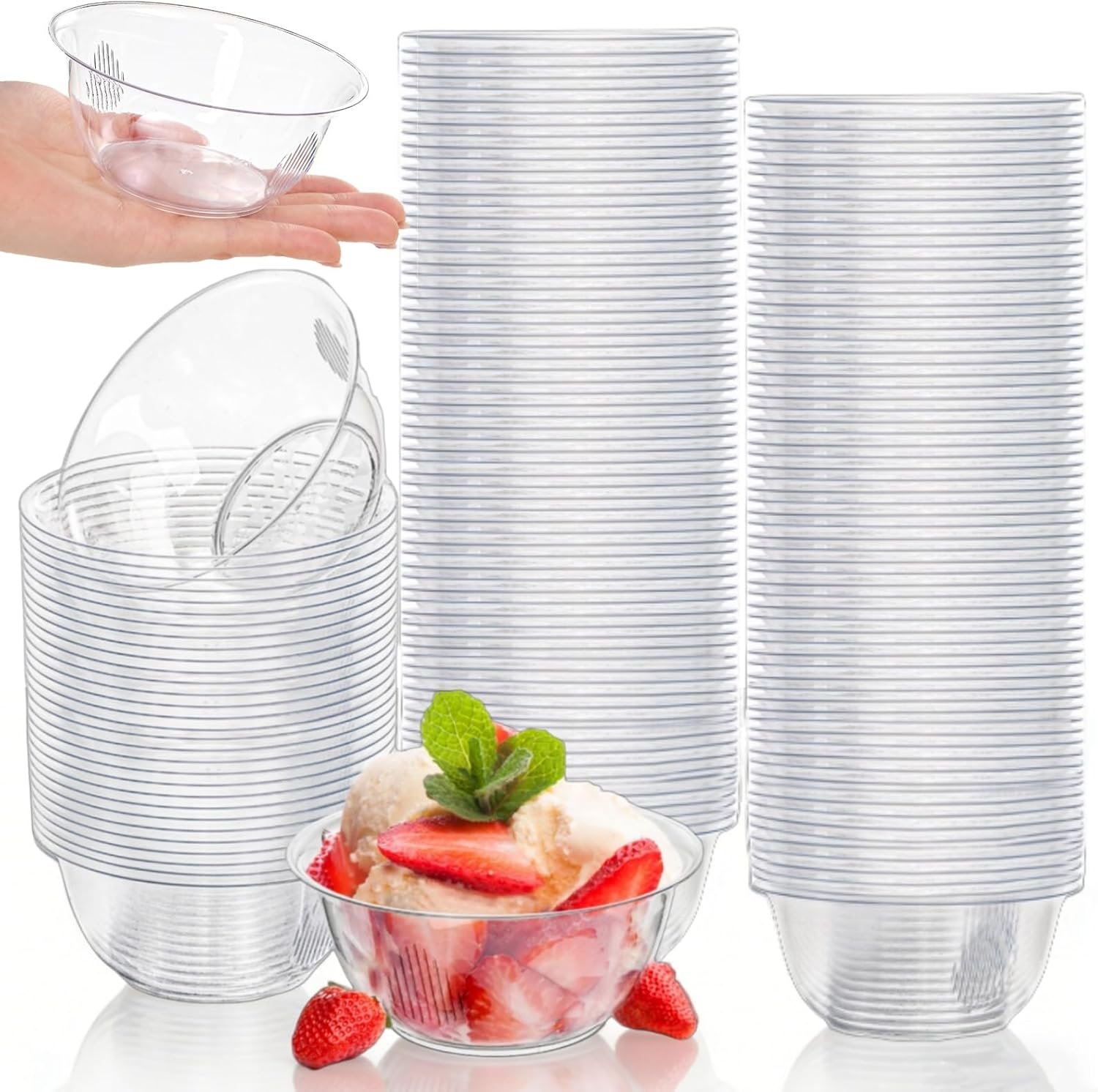 120 Pack 8 Oz Clear Plastic Bowls, Small Hard Plastic Dessert Bowl Bulk for Parties, Mini Disposable Ice Cream Salad Bowl Dessert Serving Dish for Fruits, Snacks, Candy, Parfaits