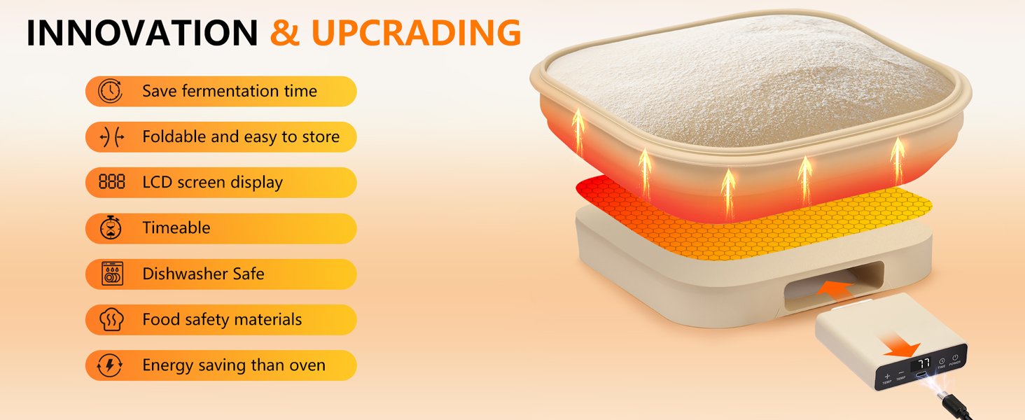 OEM Upgrade Electric Thermostatic Silicone Sourdough Bread Proofing Basket Set 8.7 Inch Square Foldable Banneton Baking Supplies Factory