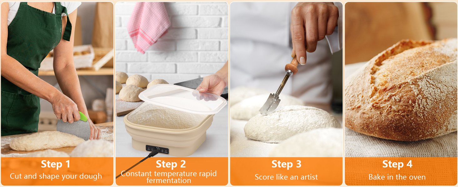 OEM Upgrade Electric Thermostatic Silicone Sourdough Bread Proofing Basket Set 8.7 Inch Square Foldable Banneton Baking Supplies Factory