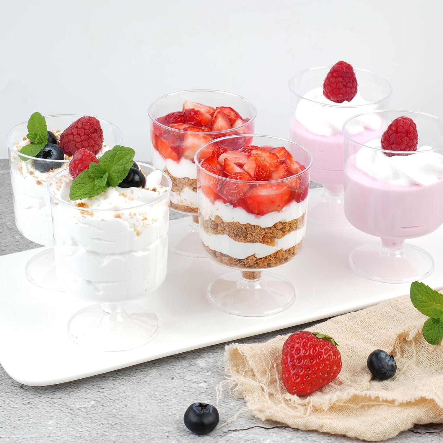 Wholesale 5 oz Mini Dessert Cups with Spoons 40 Pack Small Plastic Footed Glasses for Trifles Appetizers Puddings Mousse Parfait Factory Wholesale 5 oz Mini Dessert Cups with Spoons 40 Pack Small Plastic Footed Glasses for Trifles Appetizers Puddings Mousse Parfait Factory