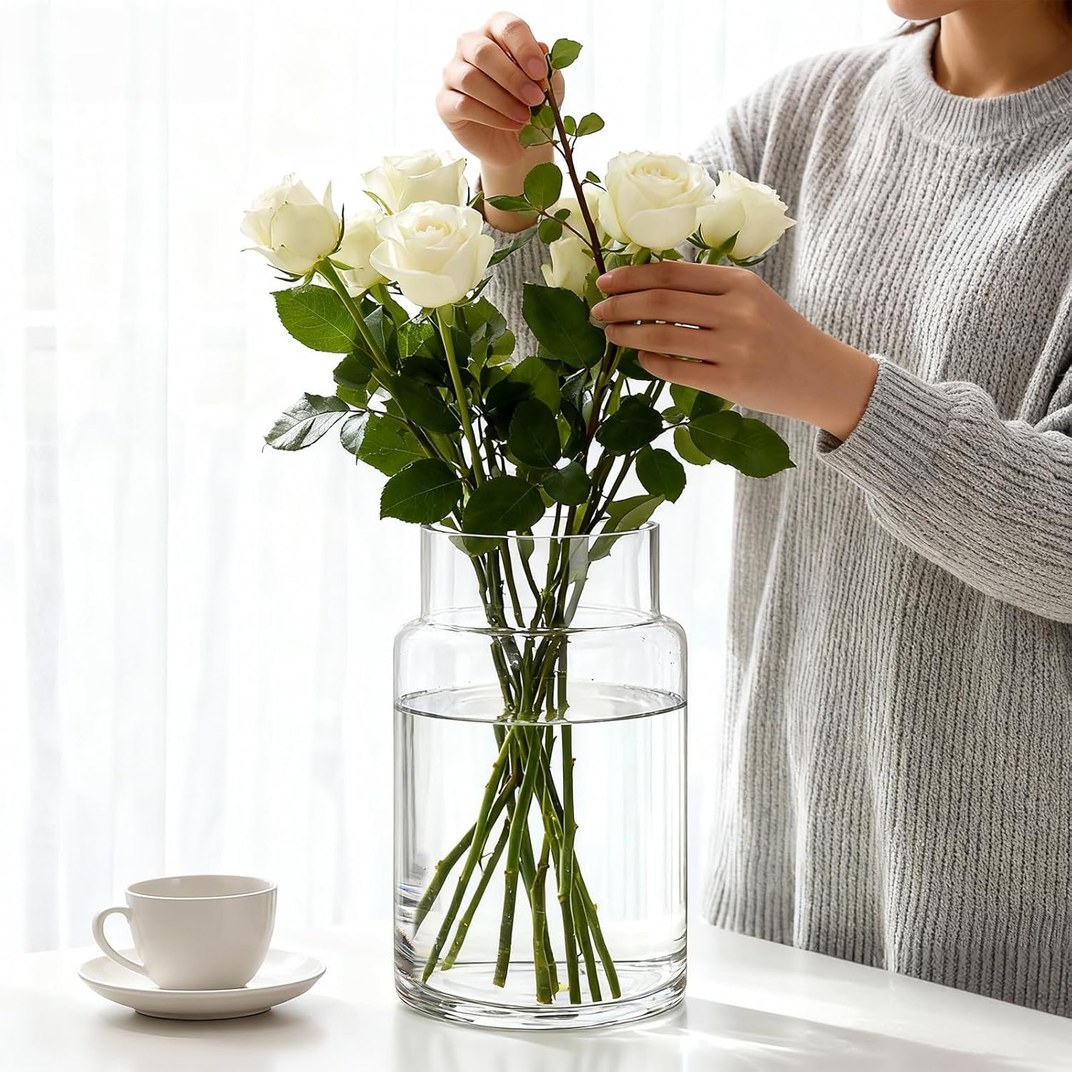 OEM 9 Inch Clear Glass Vases for Centerpieces Wide Mouth Weighted Bottom Easy Clean Modern Fish Bowl Long Stem Dried Artificial Flowers Factory