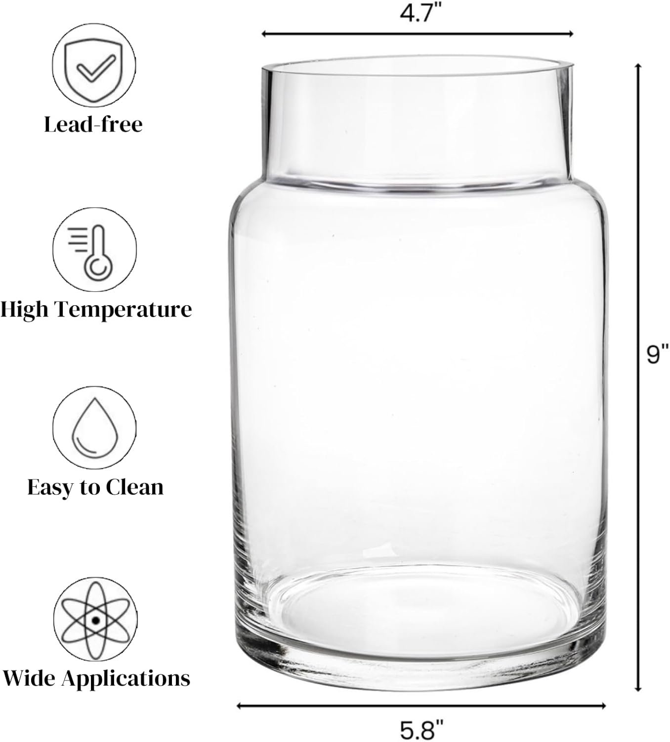 OEM 9 Inch Clear Glass Vases for Centerpieces Wide Mouth Weighted Bottom Easy Clean Modern Fish Bowl Long Stem Dried Artificial Flowers Factory