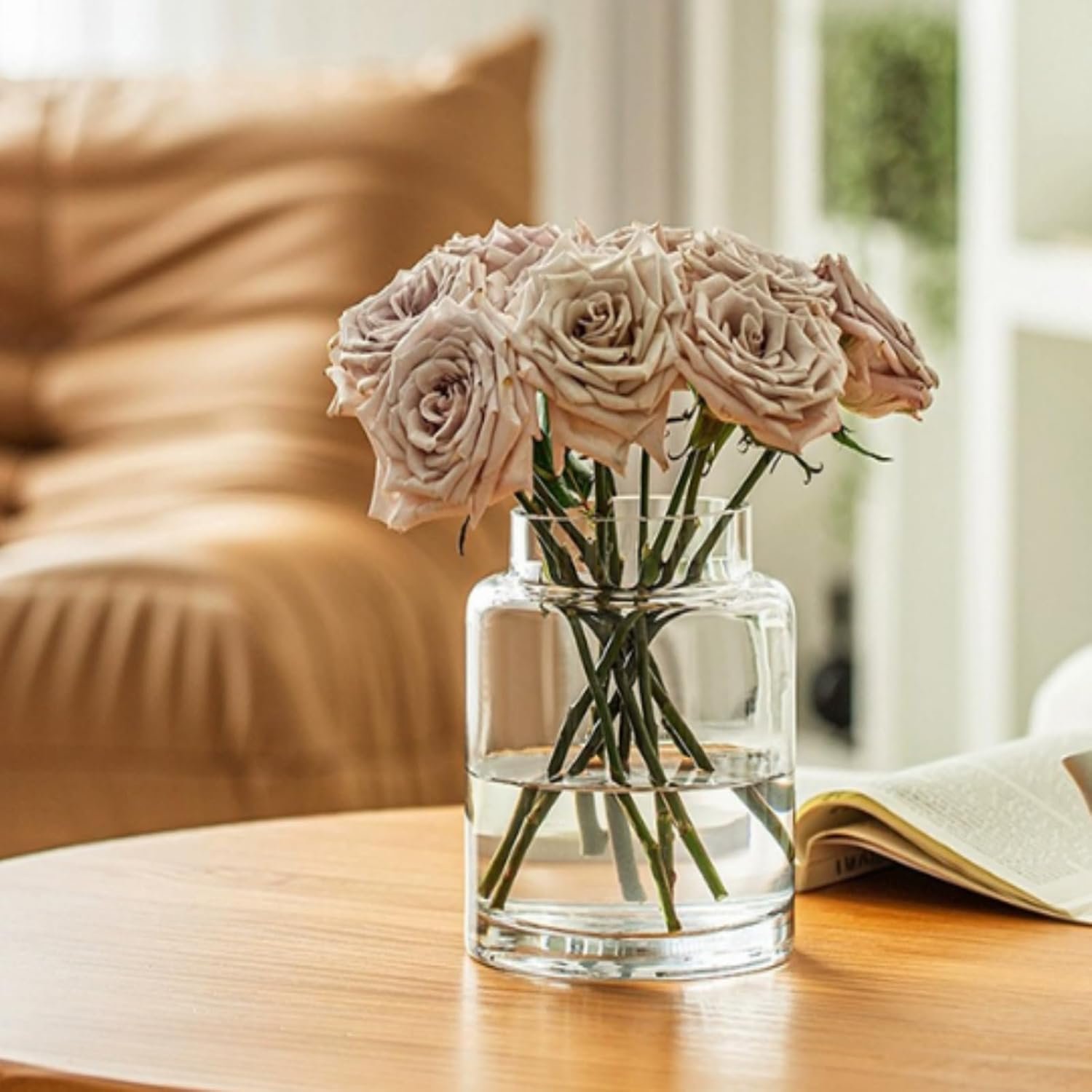 OEM 9 Inch Clear Glass Vases for Centerpieces Wide Mouth Weighted Bottom Easy Clean Modern Fish Bowl Long Stem Dried Artificial Flowers Factory