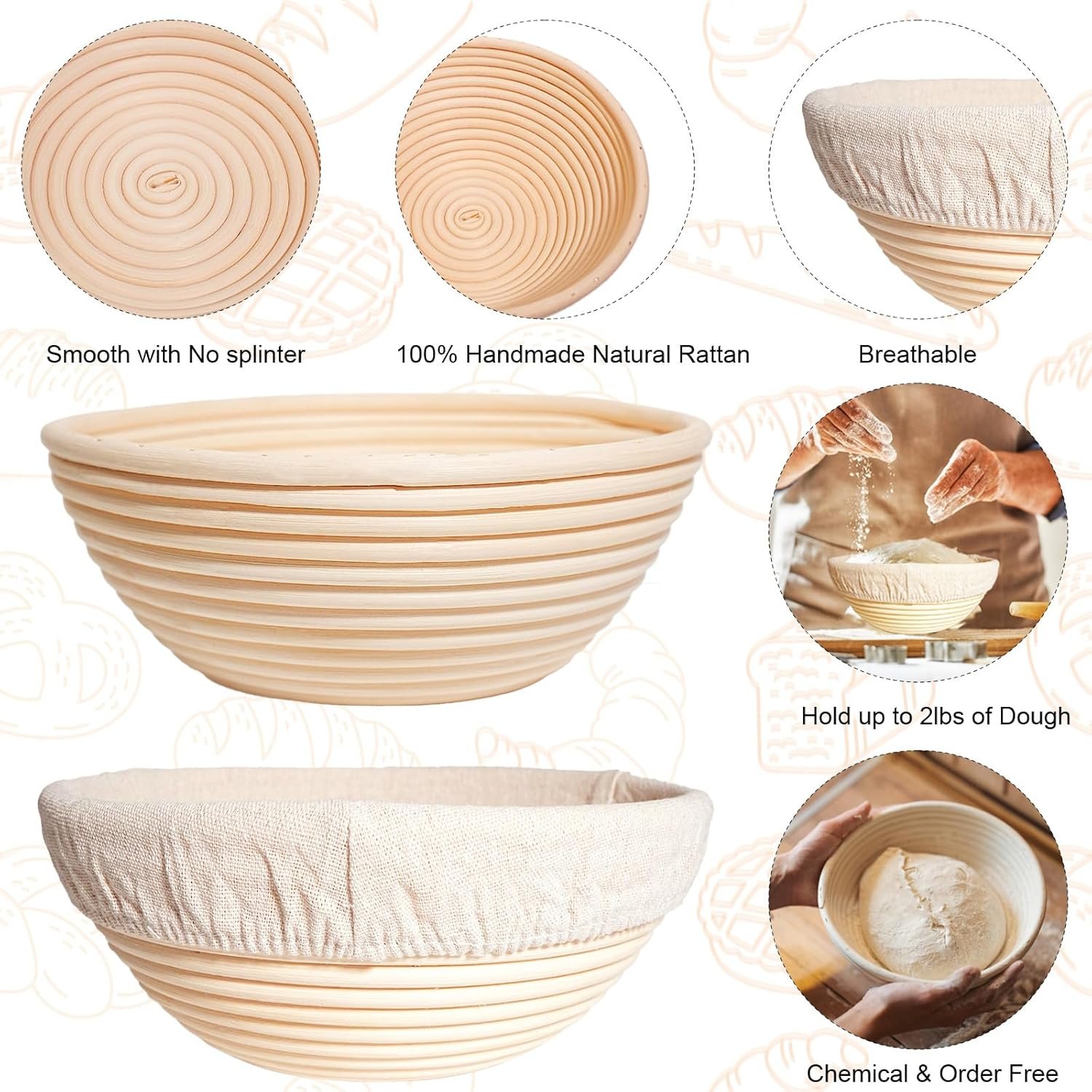 OEM 9-Inch Round Sourdough Bread Proofing Basket Set of 2 with Lame Baking Tool Factory