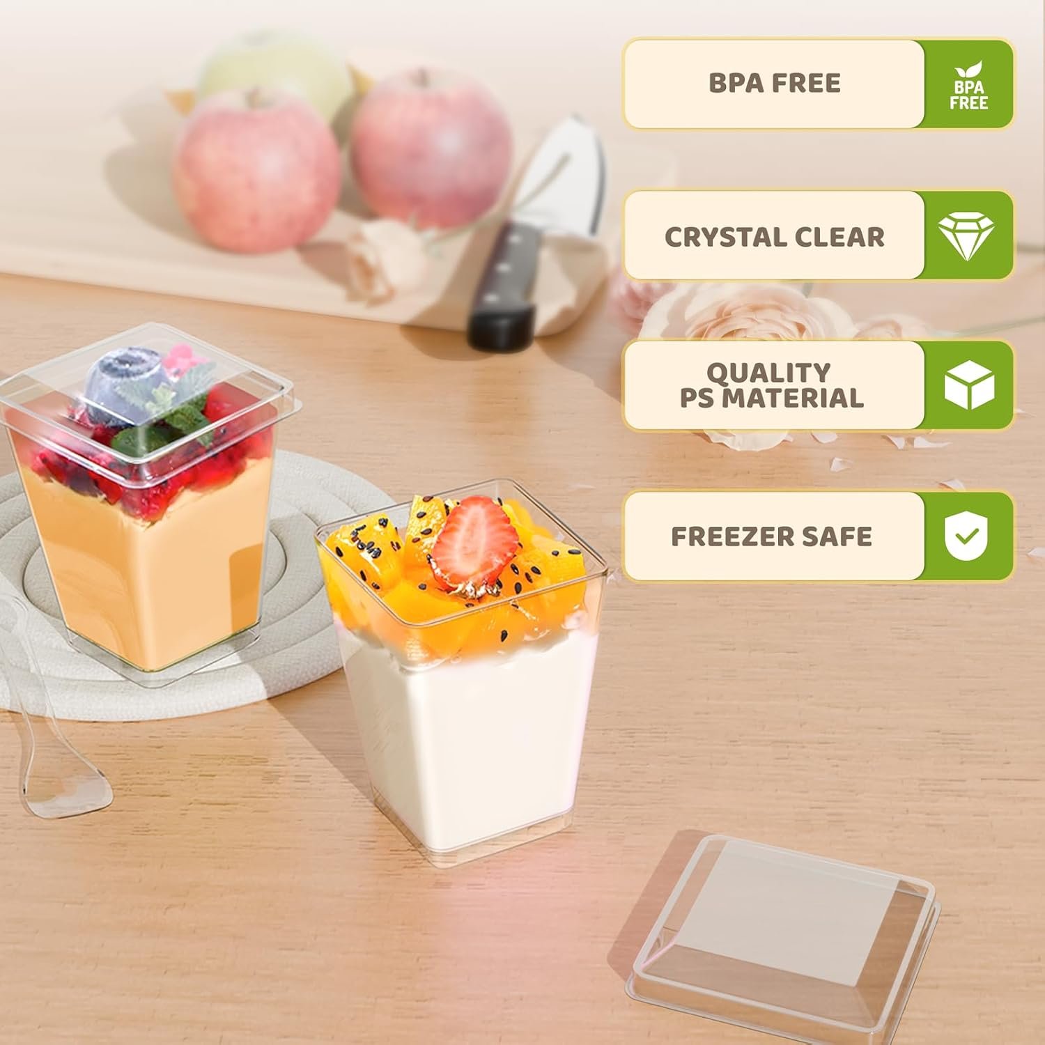 Wholesale 20-Pack 5oz Clear Plastic Dessert Cups with Lids Spoons for Yogurt Parfait Appetizers Pudding Fruit Trifle Ice Cream Mini Shooters Factory