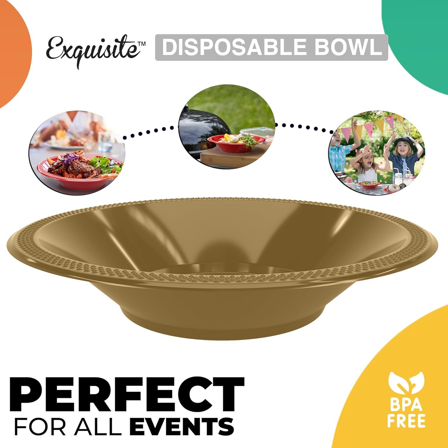 Wholesale 12 Oz Gold Plastic Disposable Bowls 50 Pieces for Hot Food Soup Salad Cereal Desserts and Party Supplies Factory