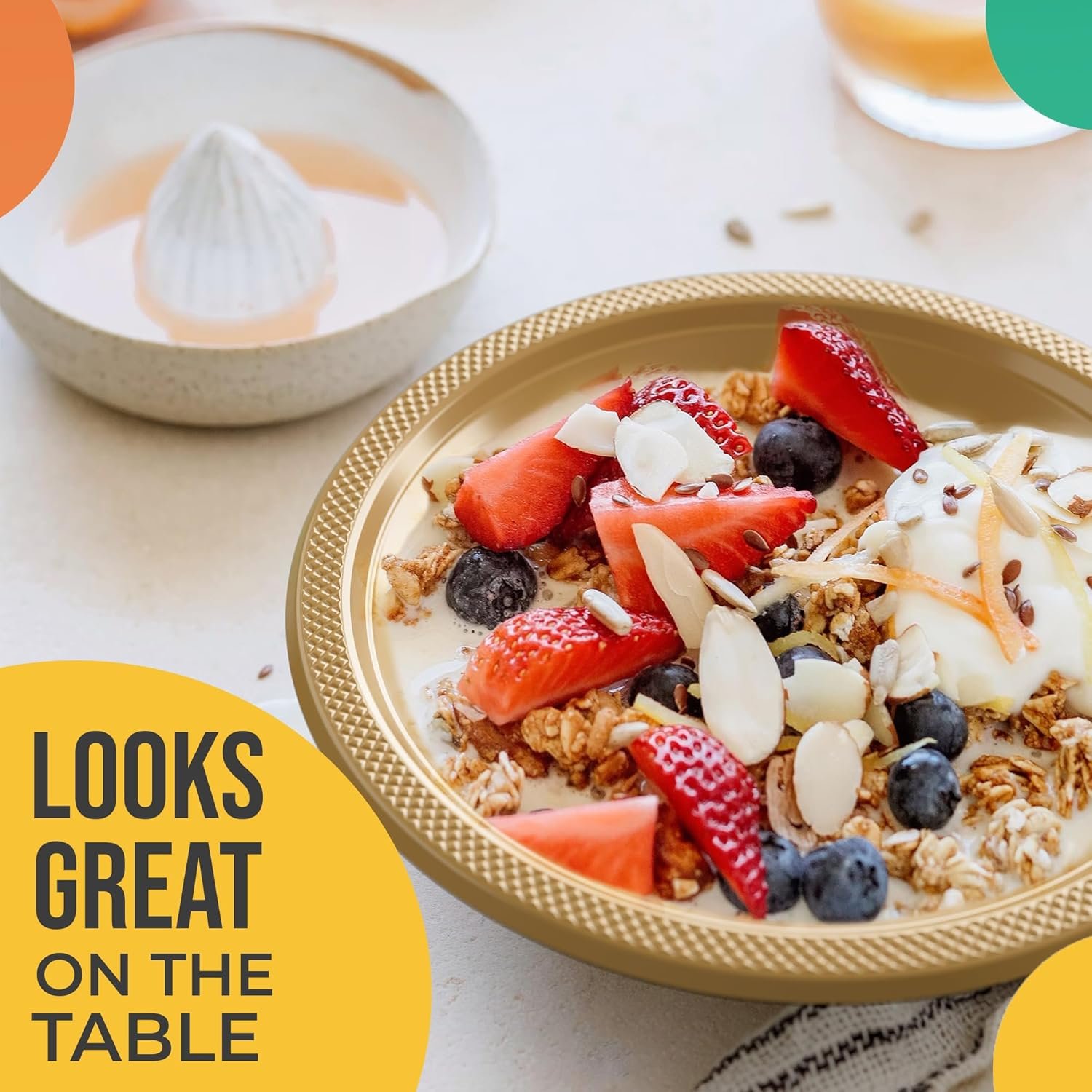 Wholesale 12 Oz Gold Plastic Disposable Bowls 50 Pieces for Hot Food Soup Salad Cereal Desserts and Party Supplies Factory