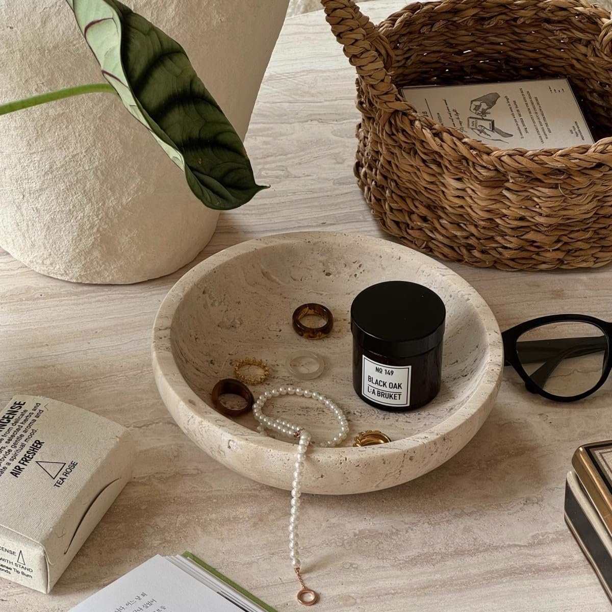 OEM 7.87 Inch Large Decorative Marble Bowl Natural Stone Round for Home Decor Fruit Nuts Jewelry Tray Coffee Table Centerpiece Soap Dish Beige Factory