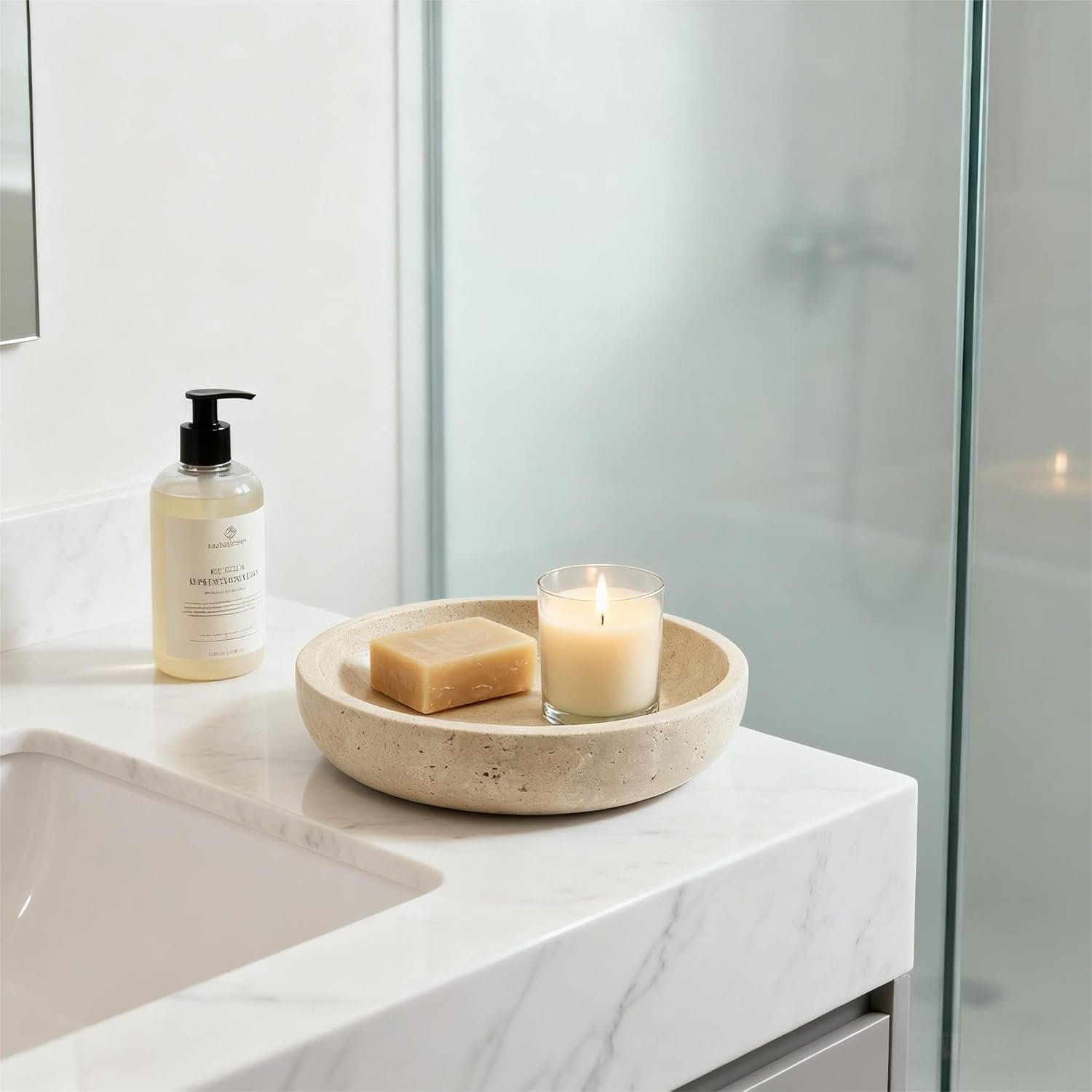 OEM 7.87 Inch Large Decorative Marble Bowl Natural Stone Round for Home Decor Fruit Nuts Jewelry Tray Coffee Table Centerpiece Soap Dish Beige Factory