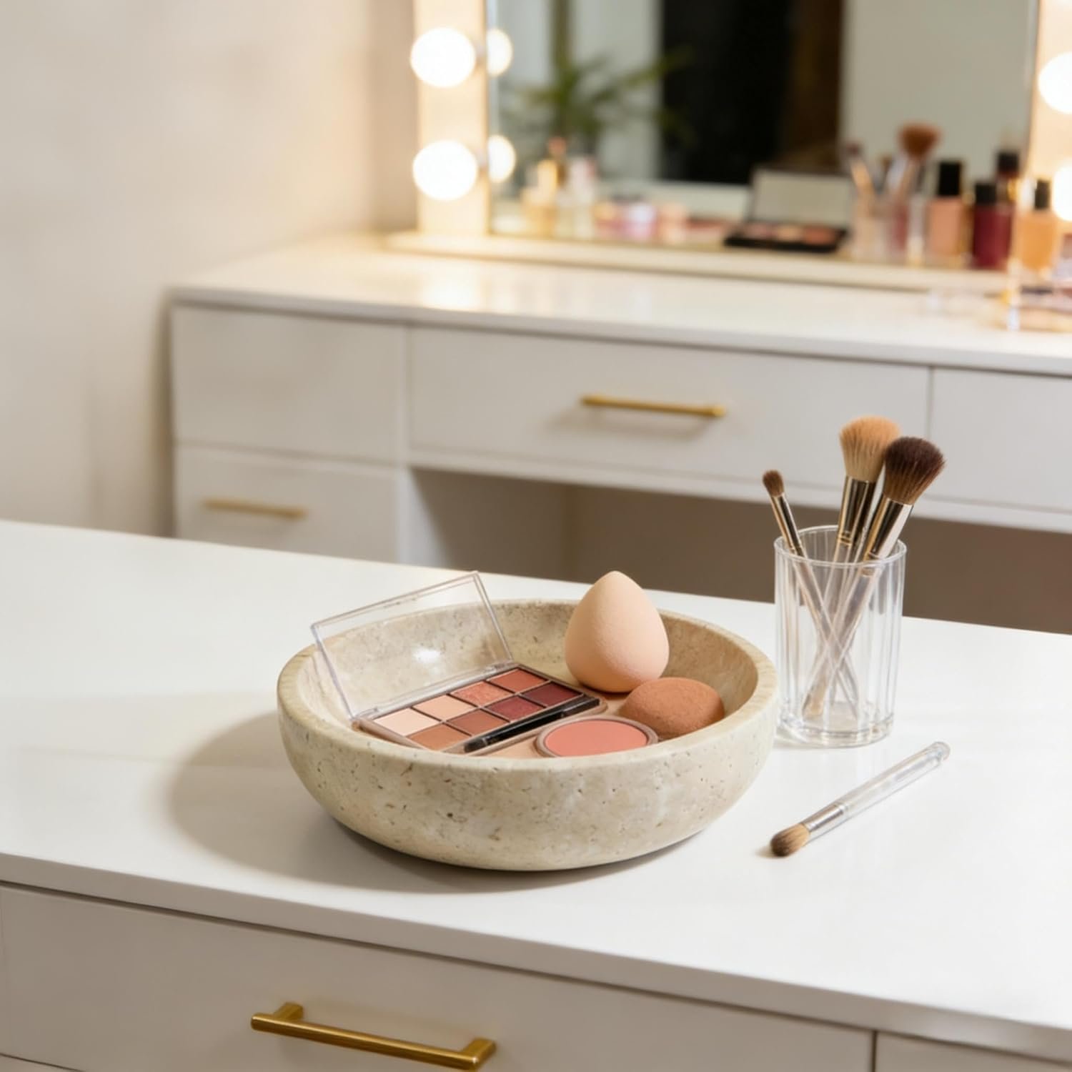 OEM 7.87 Inch Large Decorative Marble Bowl Natural Stone Round for Home Decor Fruit Nuts Jewelry Tray Coffee Table Centerpiece Soap Dish Beige Factory