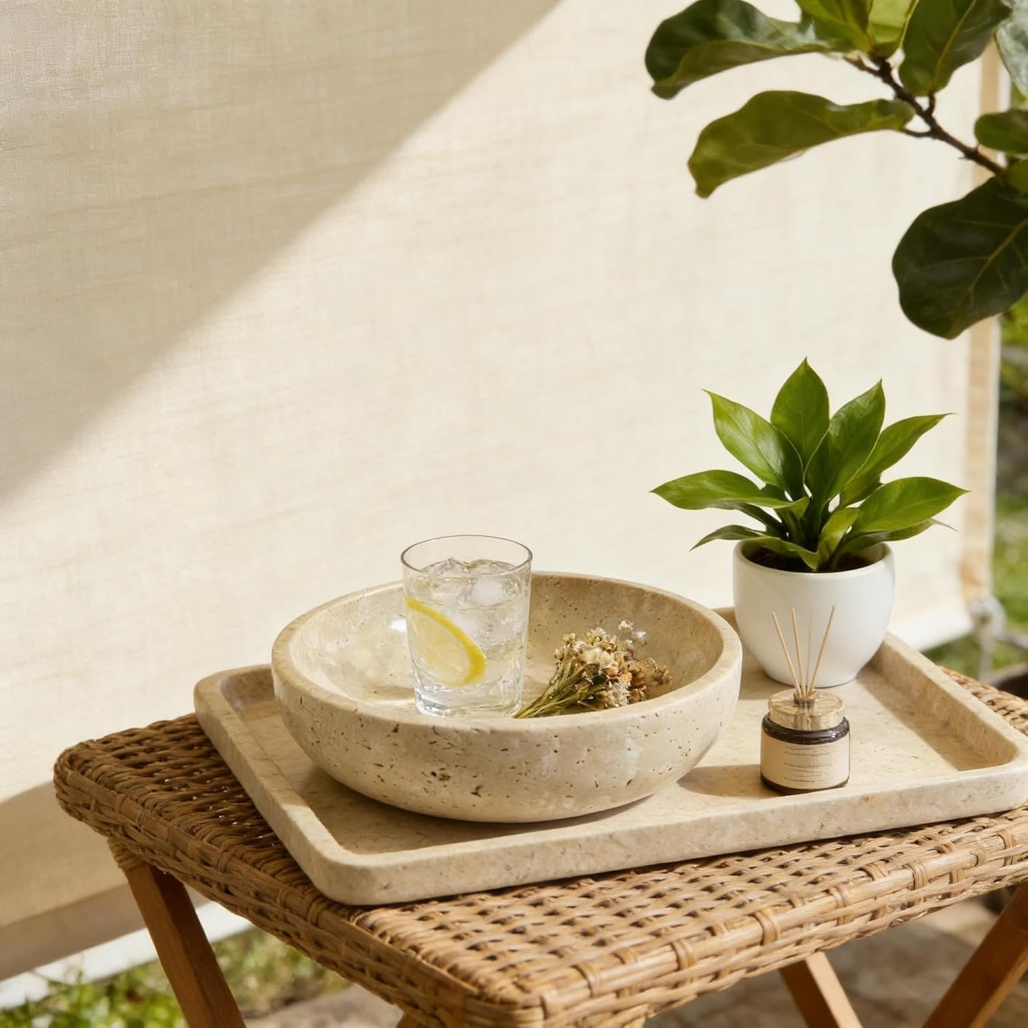 OEM 7.87 Inch Large Decorative Marble Bowl Natural Stone Round for Home Decor Fruit Nuts Jewelry Tray Coffee Table Centerpiece Soap Dish Beige Factory