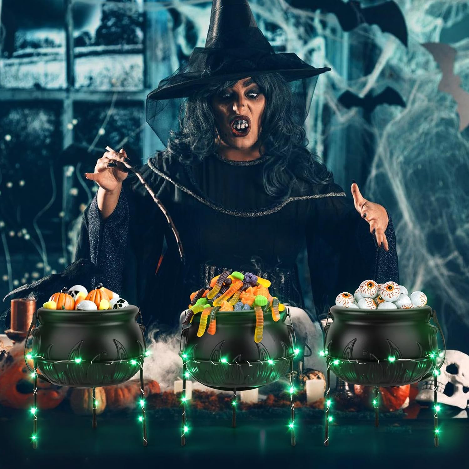 Wholesale Set of 3 Black Plastic Witches Cauldron Serving Bowls on Stand Halloween Punch Bowl Candy Snack Dishes for Indoor Outdoor Home Kitchen Parties Factory Wholesale Set of 3 Black Plastic Witches Cauldron Serving Bowls on Stand Halloween Punch Bowl Candy Snack Dishes for Indoor Outdoor Home Kitchen Parties Factory