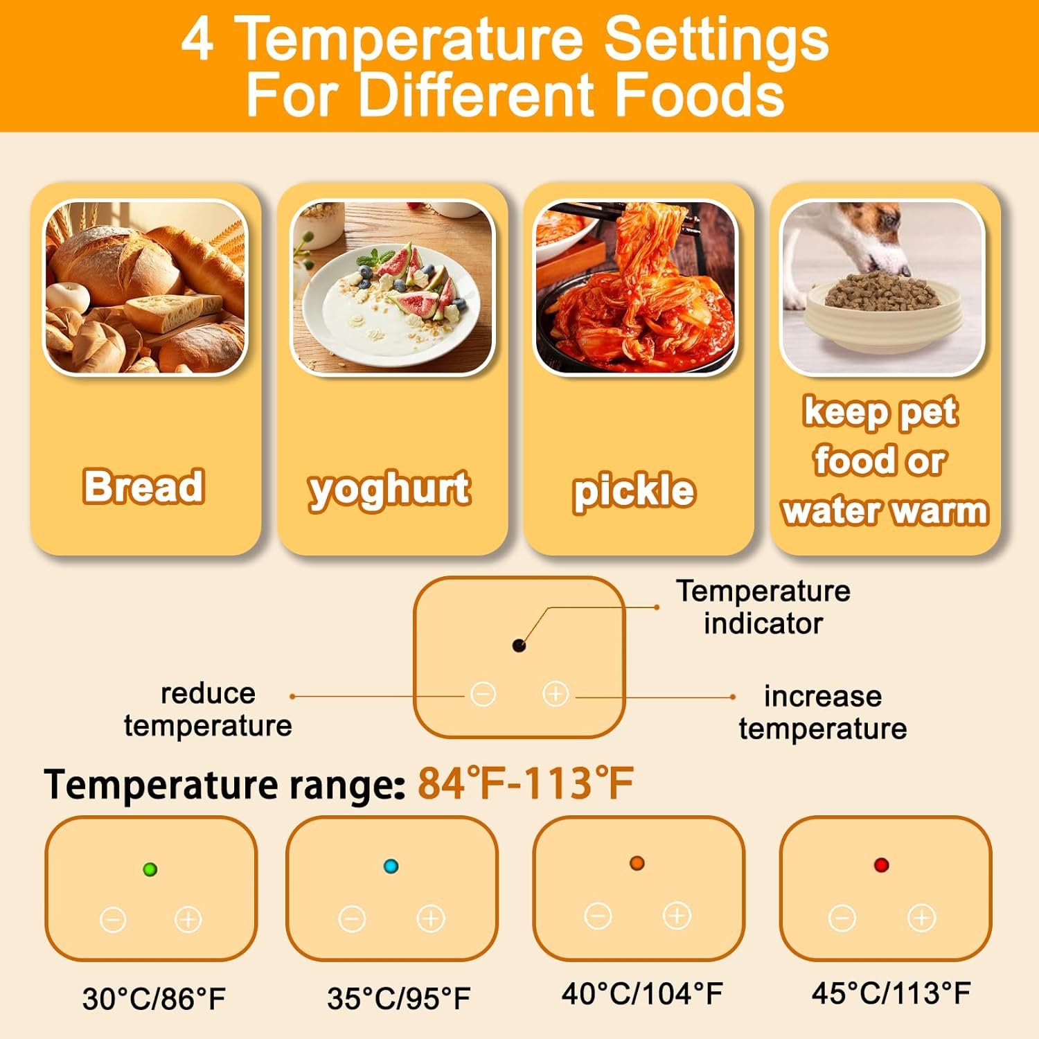 OEM Sourdough Bread Proofer Warmer 4 Temperature Settings 9-Inch Round Foldable Dough Proofing Box for Yogurt Pet Food Heating Baking Supplies Factory