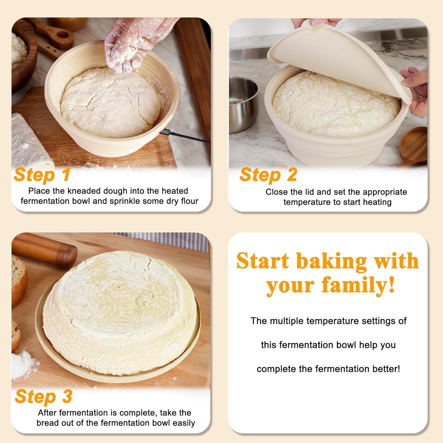 OEM Sourdough Bread Proofer Warmer 4 Temperature Settings 9-Inch Round Foldable Dough Proofing Box for Yogurt Pet Food Heating Baking Supplies Factory