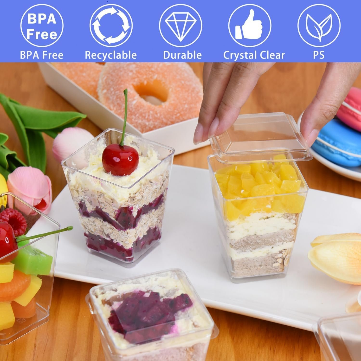 Wholesale 50 Pack 5 oz Plastic Dessert Cups with Lids Spoons Clear Parfait Yogurt Pudding Shooter for Parties Fruit Trifle Ice Cream Factory