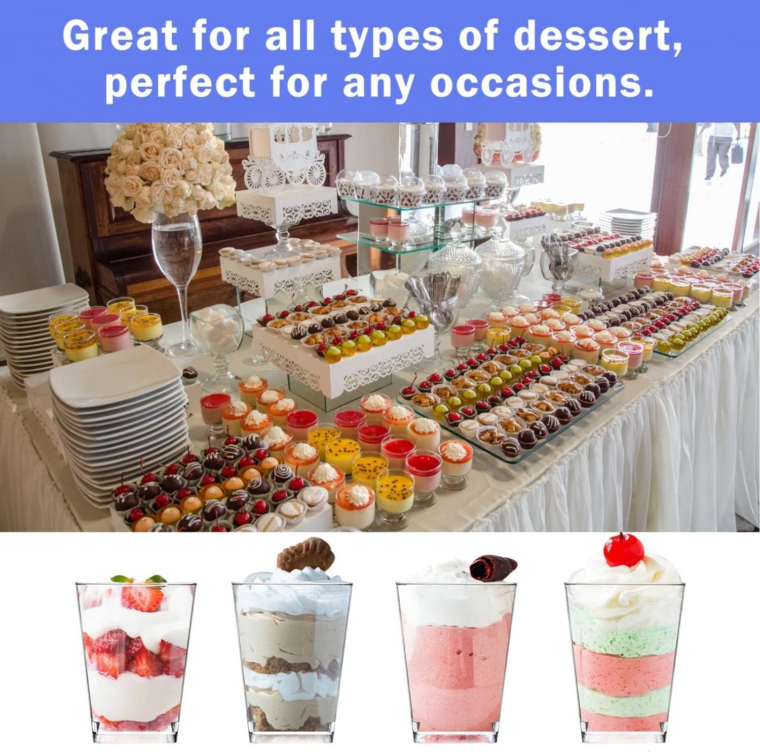 Wholesale 50 Pack 5 oz Plastic Dessert Cups with Lids Spoons Clear Parfait Yogurt Pudding Shooter for Parties Fruit Trifle Ice Cream Factory