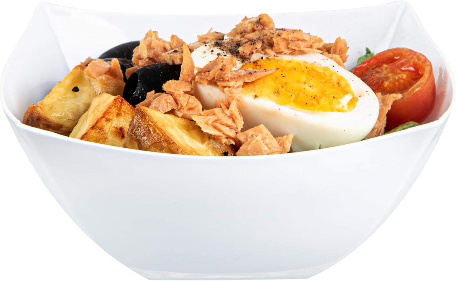 Wholesale 8 Ounce Fancy Plastic Bowls 100 Square Disposable Salad Bowls Durable Heavy-Duty White for Warm and Cold Foods Factory