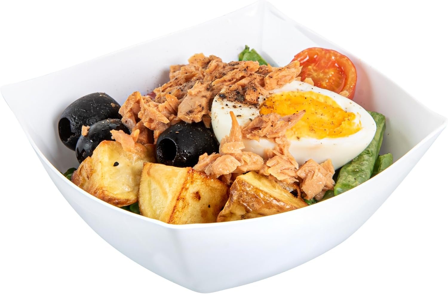 Wholesale 8 Ounce Fancy Plastic Bowls 100 Square Disposable Salad Bowls Durable Heavy-Duty White for Warm and Cold Foods Factory