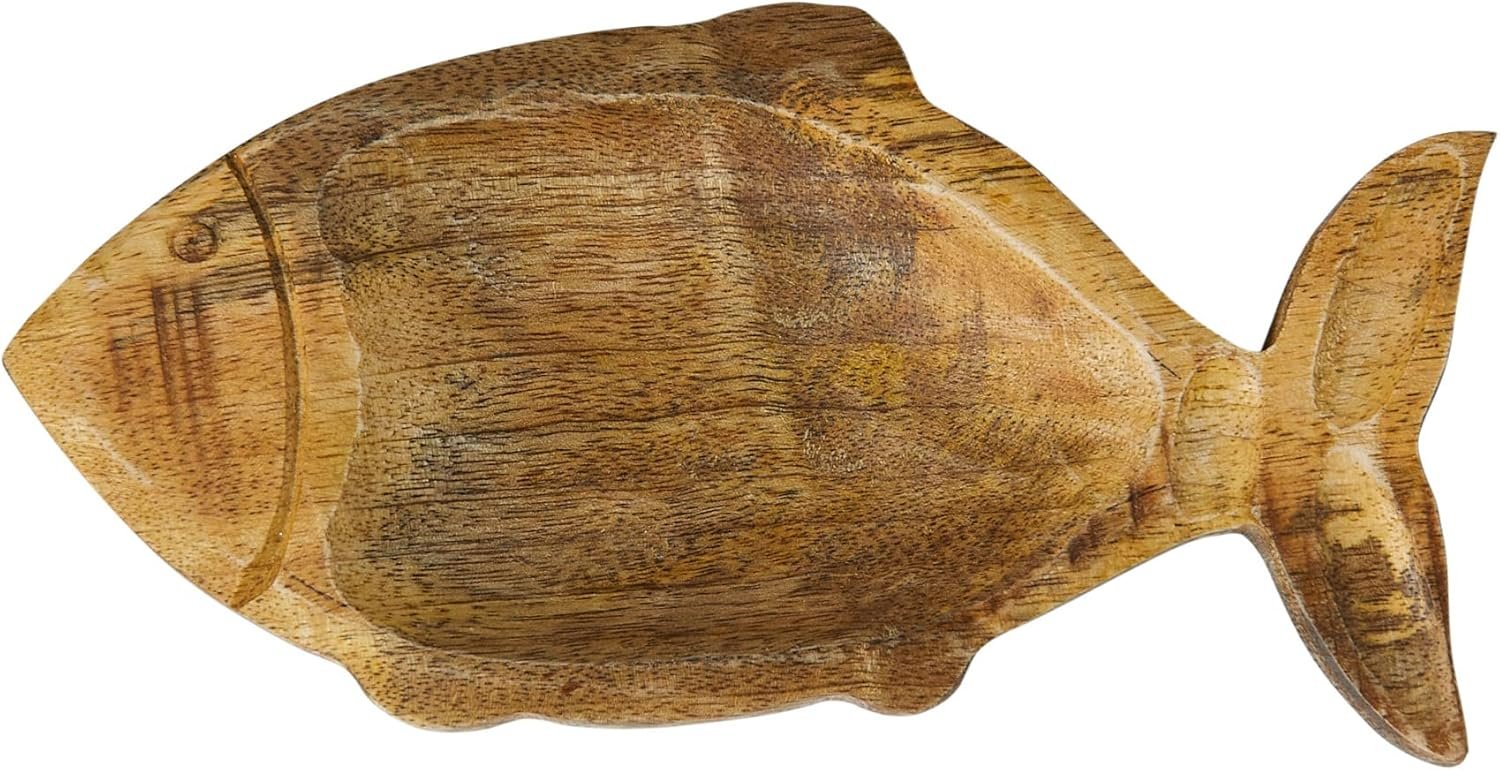 Coastal Carved Wood Fish Shaped Dish, Natural