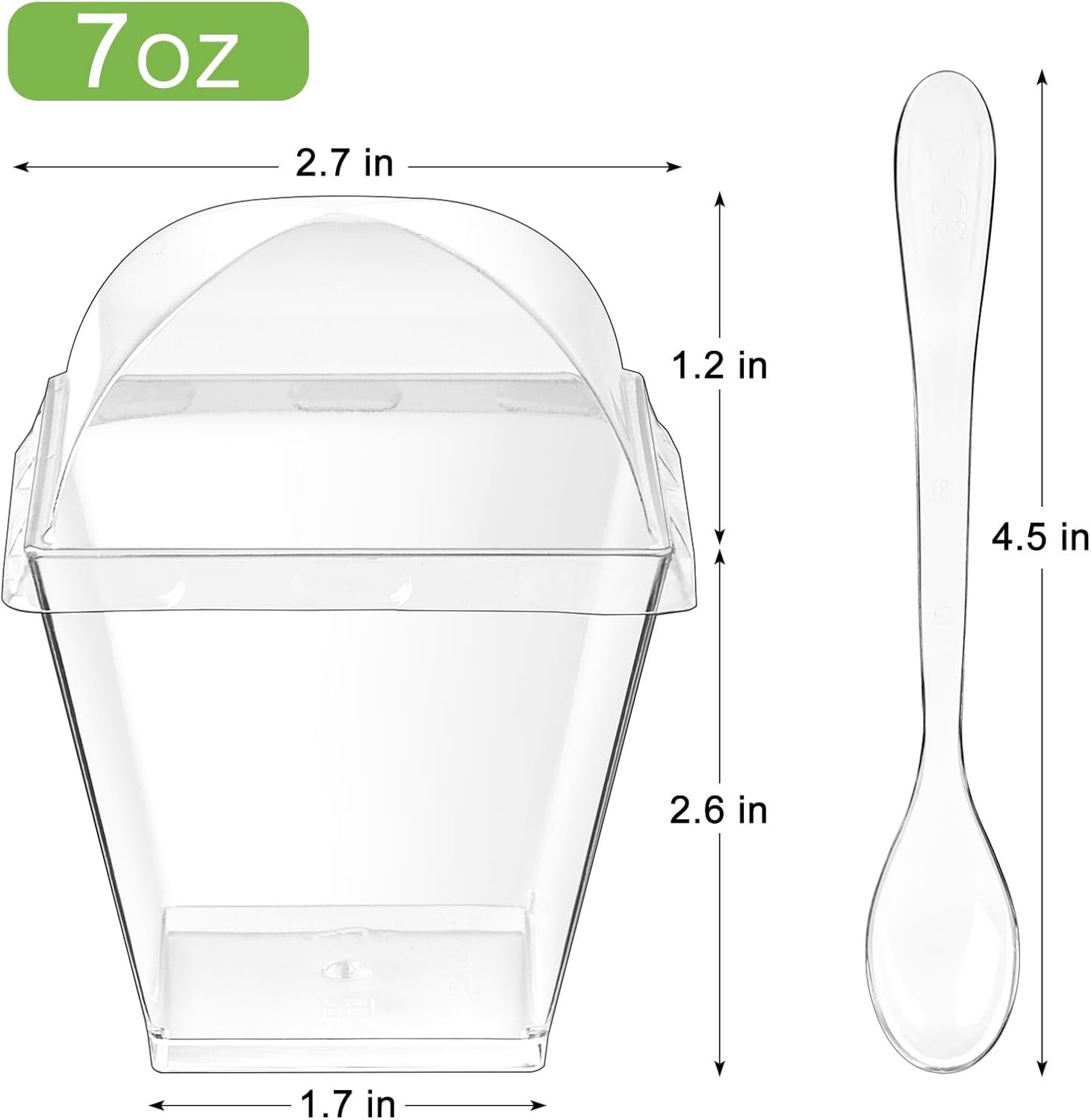 Wholesale 50-Pack 7 oz Square Plastic Dessert Cups with Dome Lids Spoons Mini Parfait Shooters for Party Individual Pudding Jello Yogurt Fruit Trifle Factory