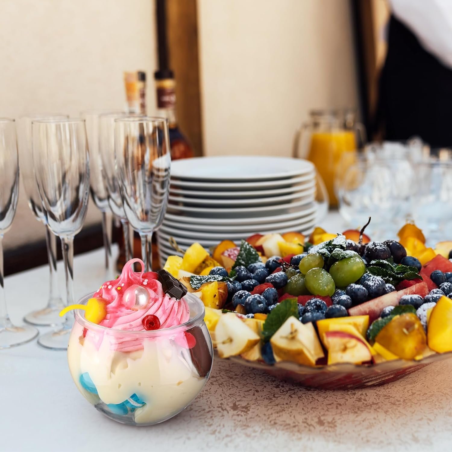 Wholesale 25 Pack 3 oz Small Clear Plastic Sphere Dessert Cups Mini Round Parfait Appetizer Bowls Disposable for Ice Cream Salad Serving Wedding Events Birthdays Cakes Factory