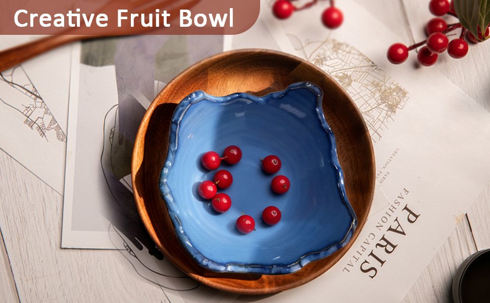 OEM 8-Inch Ceramic Decorative Bowl with Irregular Rim Reactive Glaze Blue Key Holder for Entryway Table Modern Fruit Dish for Coffee Tabletop Home Decor Factory