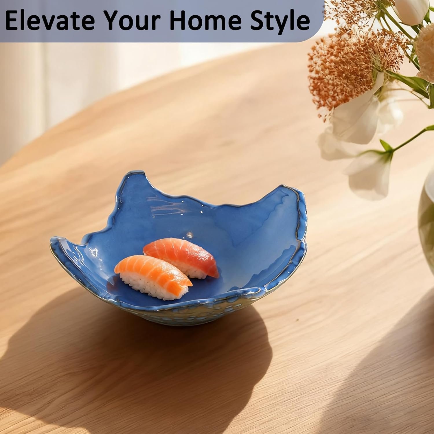OEM 8-Inch Ceramic Decorative Bowl with Irregular Rim Reactive Glaze Blue Key Holder for Entryway Table Modern Fruit Dish for Coffee Tabletop Home Decor Factory