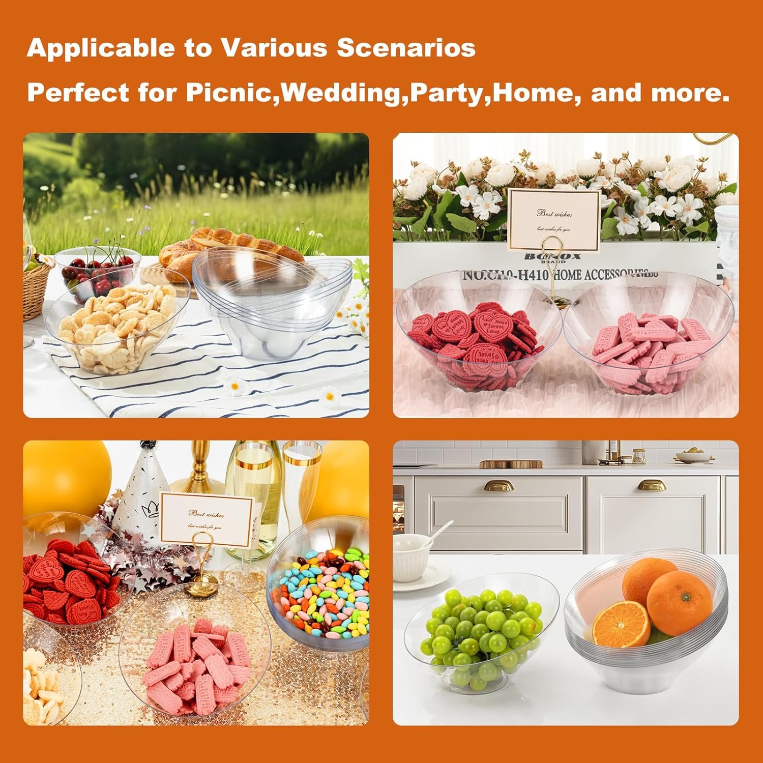 Wholesale 5 Pack 20 OZ Clear Angled Disposable Plastic Serving Bowls for Party Wedding Chips Candy Salad Fruit Factory