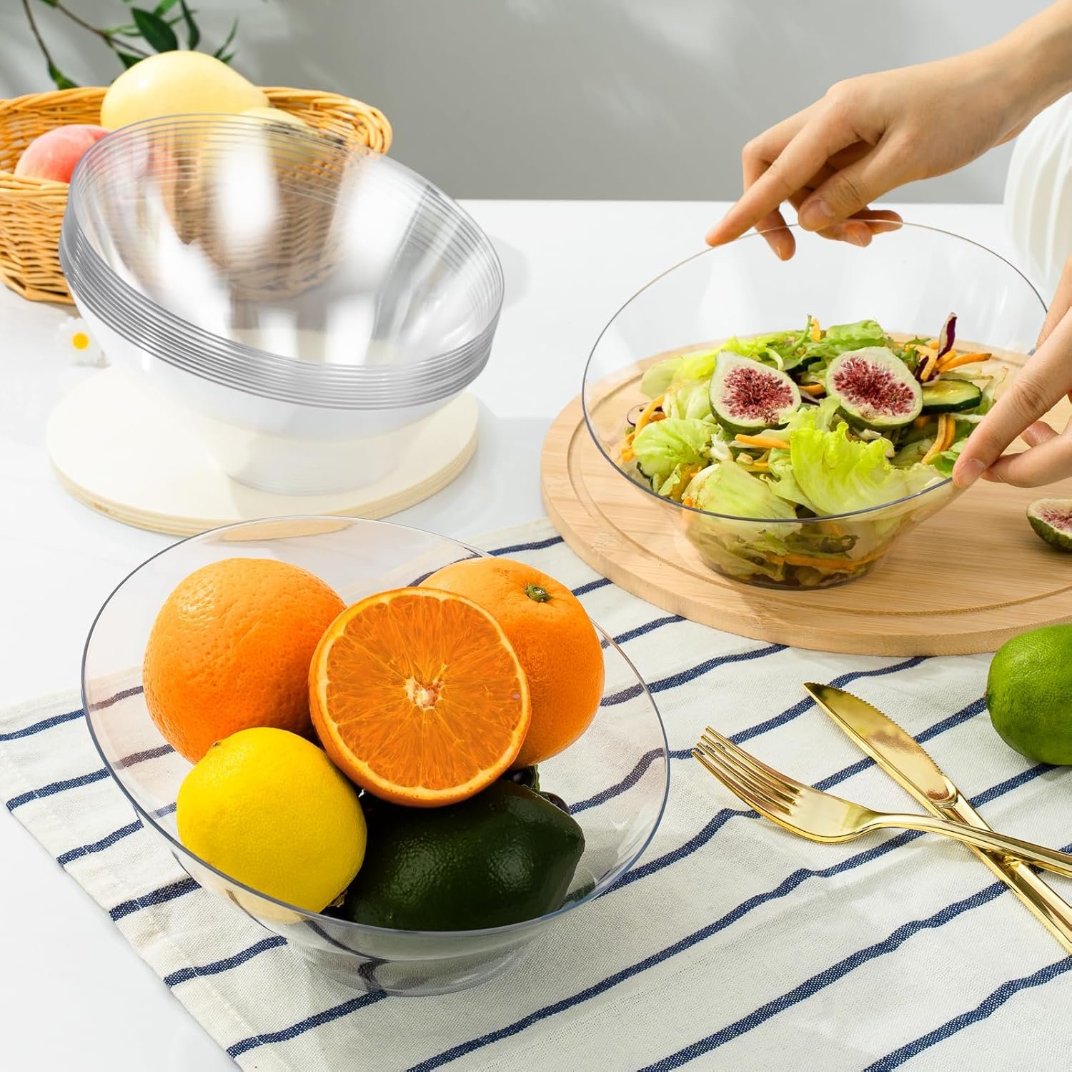 Wholesale 5 Pack 20 OZ Clear Angled Disposable Plastic Serving Bowls for Party Wedding Chips Candy Salad Fruit Factory