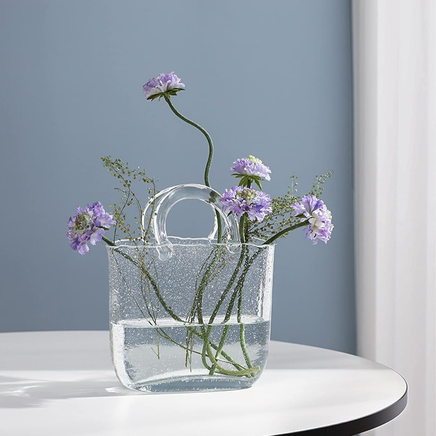 OEM Elegant Glass Purse Vase with Handle Bubbles and Fish Bowl for Home Office Garden Wedding Centerpiece Events Manufacturer OEM Elegant Glass Purse Vase with Handle Bubbles and Fish Bowl for Home Office Garden Wedding Centerpiece Events Manufacturer