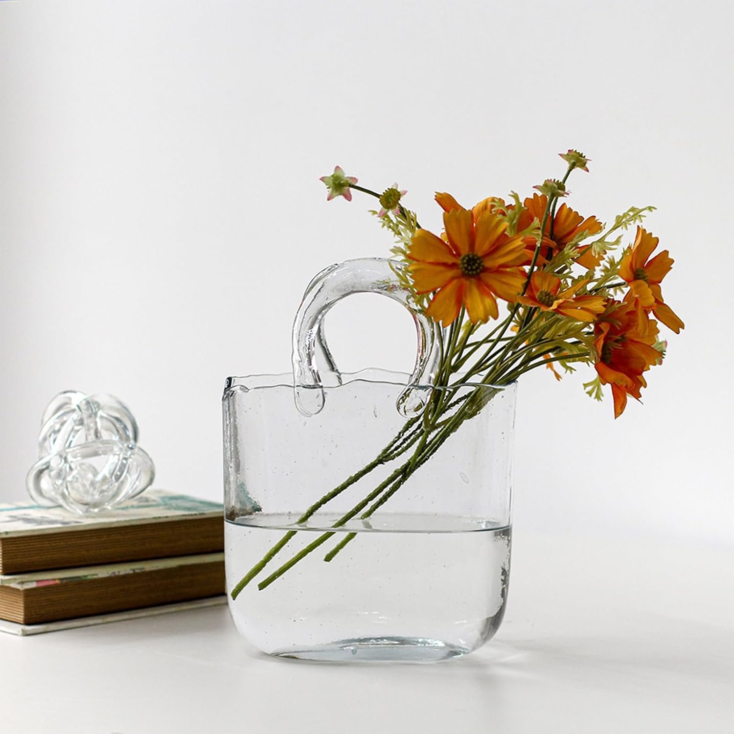 OEM Elegant Glass Purse Vase with Handle Bubbles and Fish Bowl for Home Office Garden Wedding Centerpiece Events Manufacturer OEM Elegant Glass Purse Vase with Handle Bubbles and Fish Bowl for Home Office Garden Wedding Centerpiece Events Manufacturer