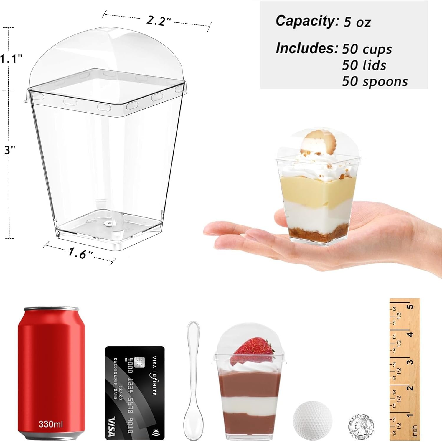 Wholesale 50 Pack 5 oz Plastic Dessert Cups with Dome Lids and Spoons Mini Parfait Shooter Pudding Set for Party Individual Banana Pudding Jello Yogurt Fruit Trifle Factory Wholesale 50 Pack 5 oz Plastic Dessert Cups with Dome Lids and Spoons Mini Parfait Shooter Pudding Set for Party Individual Banana Pudding Jello Yogurt Fruit Trifle Factory