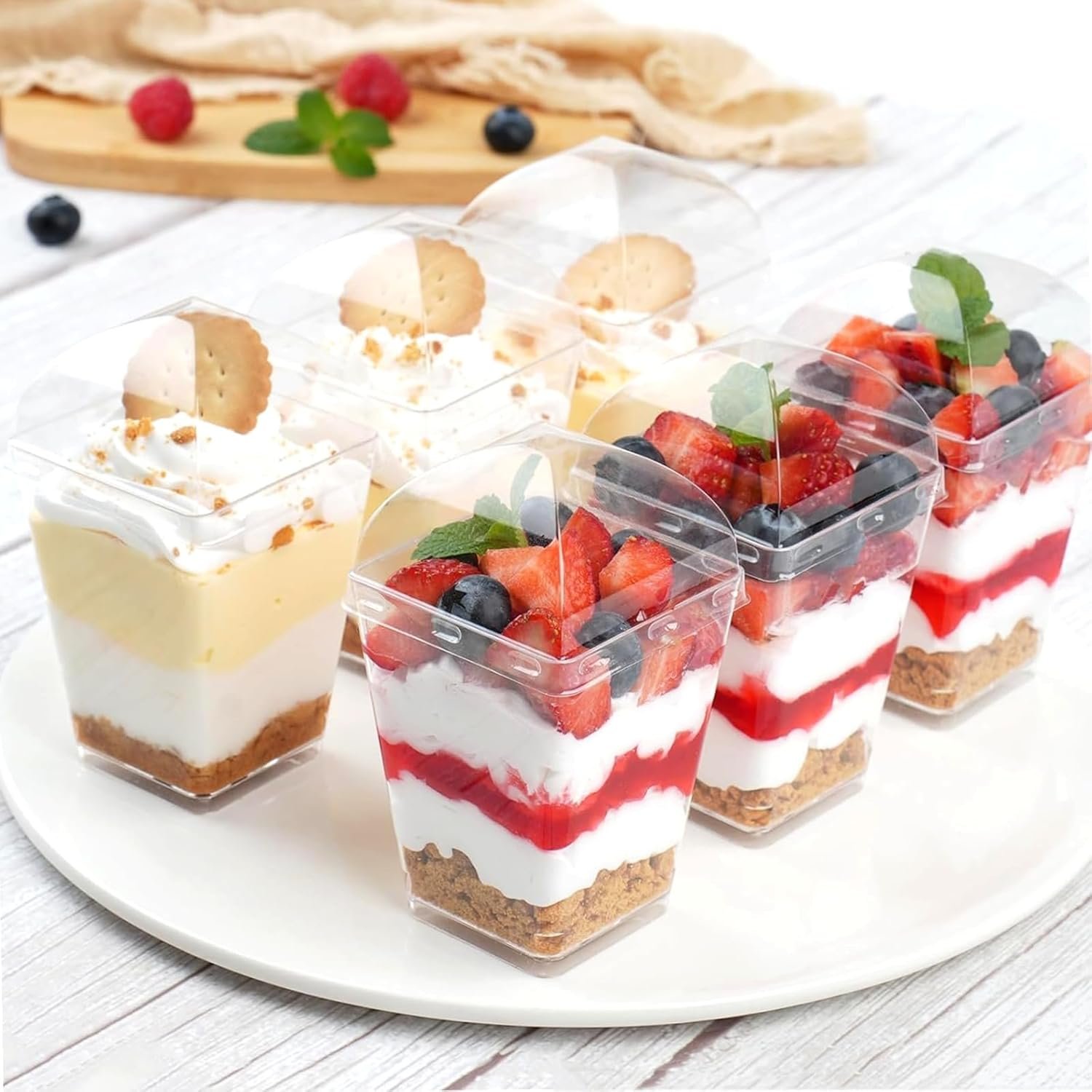 Wholesale 50 Pack 5 oz Plastic Dessert Cups with Dome Lids and Spoons Mini Parfait Shooter Pudding Set for Party Individual Banana Pudding Jello Yogurt Fruit Trifle Factory Wholesale 50 Pack 5 oz Plastic Dessert Cups with Dome Lids and Spoons Mini Parfait Shooter Pudding Set for Party Individual Banana Pudding Jello Yogurt Fruit Trifle Factory