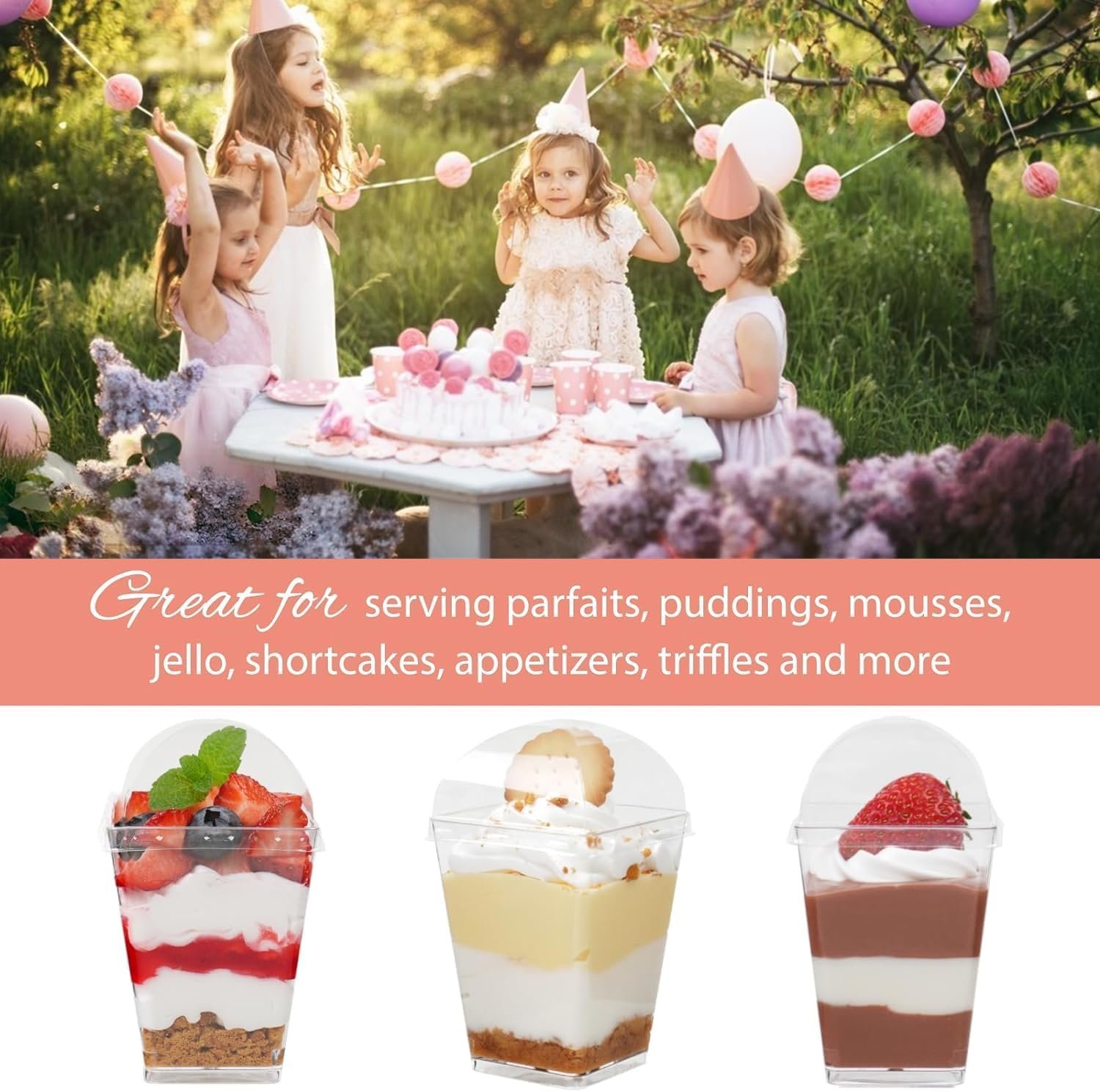 Wholesale 50 Pack 5 oz Plastic Dessert Cups with Dome Lids and Spoons Mini Parfait Shooter Pudding Set for Party Individual Banana Pudding Jello Yogurt Fruit Trifle Factory Wholesale 50 Pack 5 oz Plastic Dessert Cups with Dome Lids and Spoons Mini Parfait Shooter Pudding Set for Party Individual Banana Pudding Jello Yogurt Fruit Trifle Factory