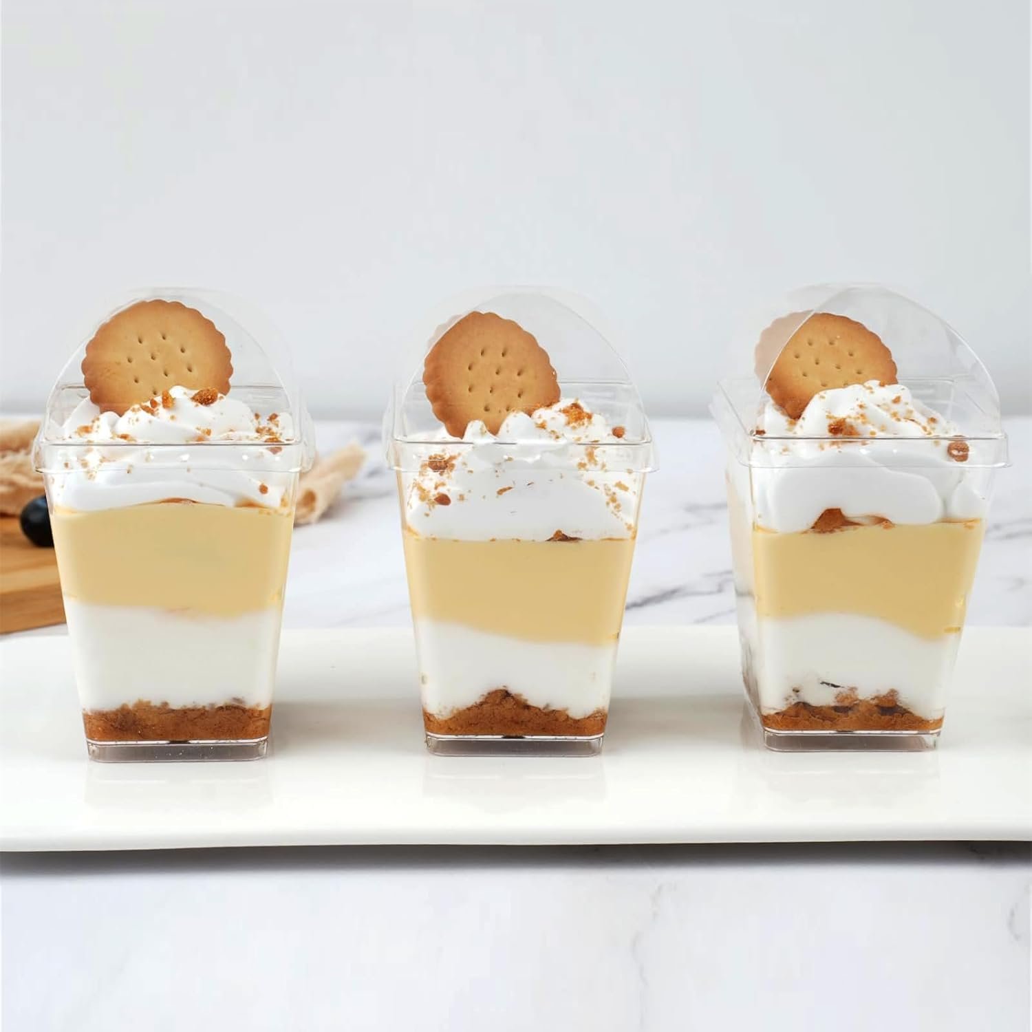 Wholesale 50 Pack 5 oz Plastic Dessert Cups with Dome Lids and Spoons Mini Parfait Shooter Pudding Set for Party Individual Banana Pudding Jello Yogurt Fruit Trifle Factory Wholesale 50 Pack 5 oz Plastic Dessert Cups with Dome Lids and Spoons Mini Parfait Shooter Pudding Set for Party Individual Banana Pudding Jello Yogurt Fruit Trifle Factory