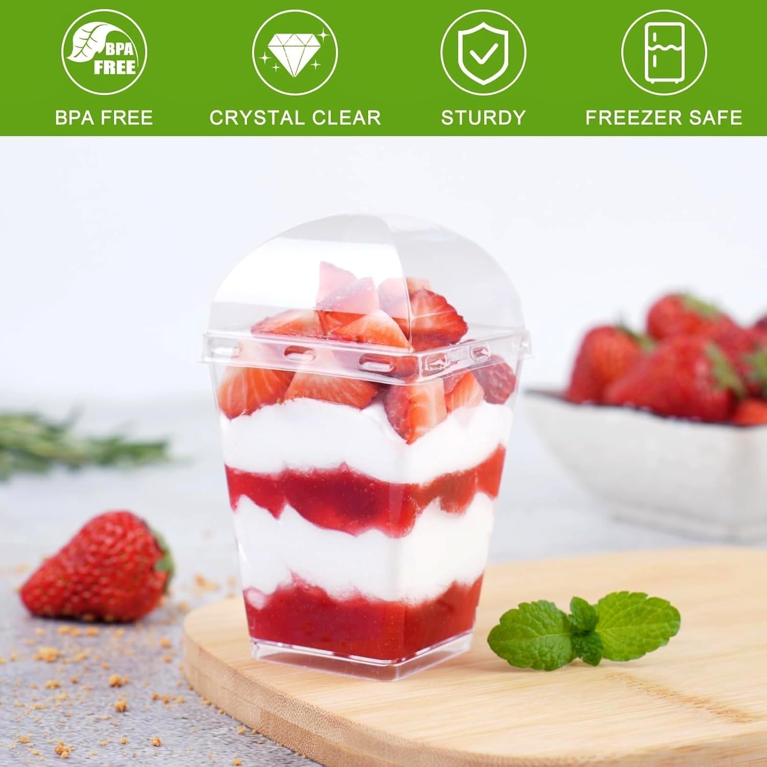 Wholesale 50 Pack 5 oz Plastic Dessert Cups with Dome Lids and Spoons Mini Parfait Shooter Pudding Set for Party Individual Banana Pudding Jello Yogurt Fruit Trifle Factory Wholesale 50 Pack 5 oz Plastic Dessert Cups with Dome Lids and Spoons Mini Parfait Shooter Pudding Set for Party Individual Banana Pudding Jello Yogurt Fruit Trifle Factory