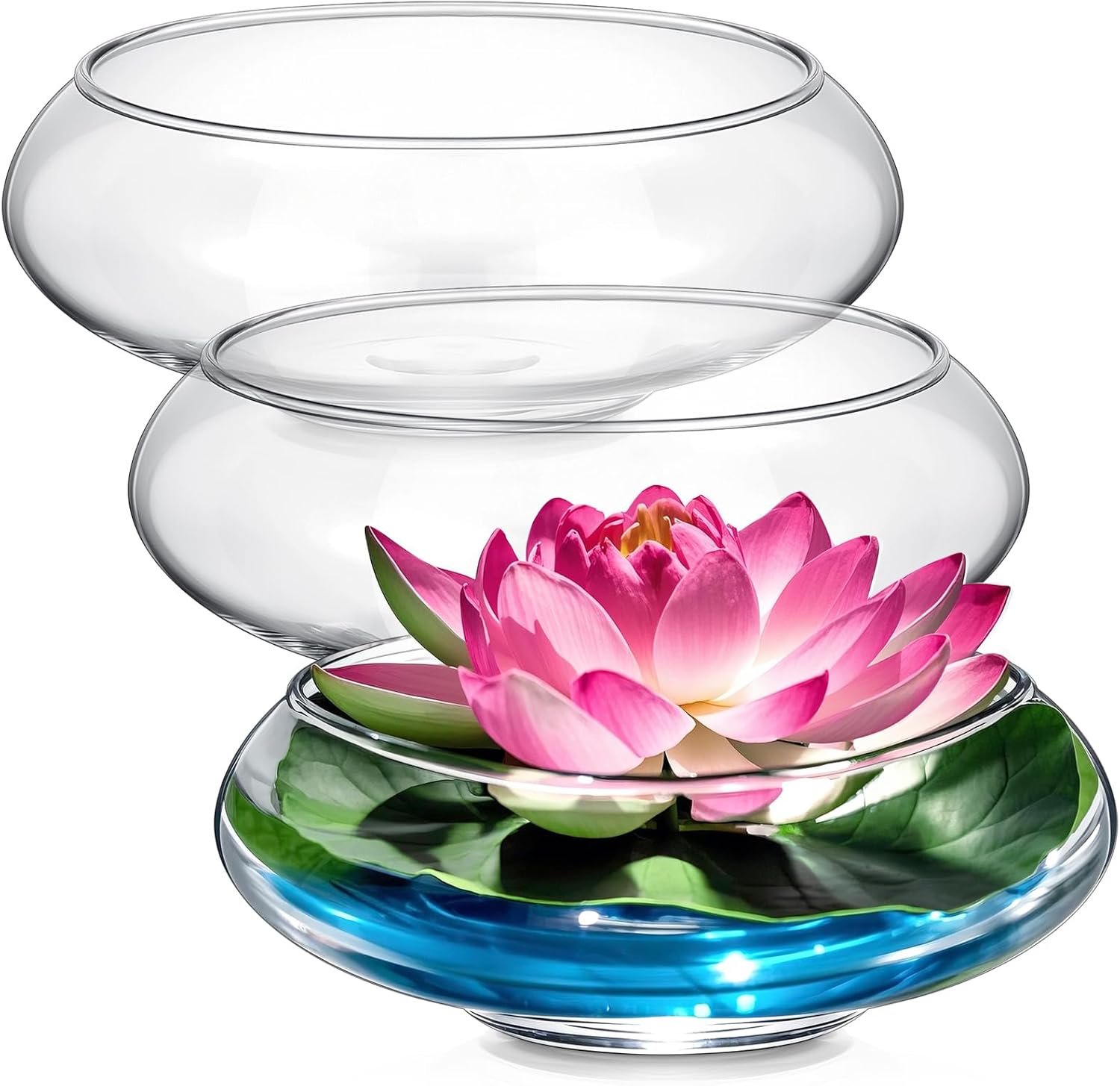 Baderke 3 Pcs Hydroponic Planter Lotus Flower Pot Planter Lotus Bowl Clear Glass Fish Bowl Vase for Planting Indoor Home Decor Water Lily Narcissus Planting Water Lily (7.09in)