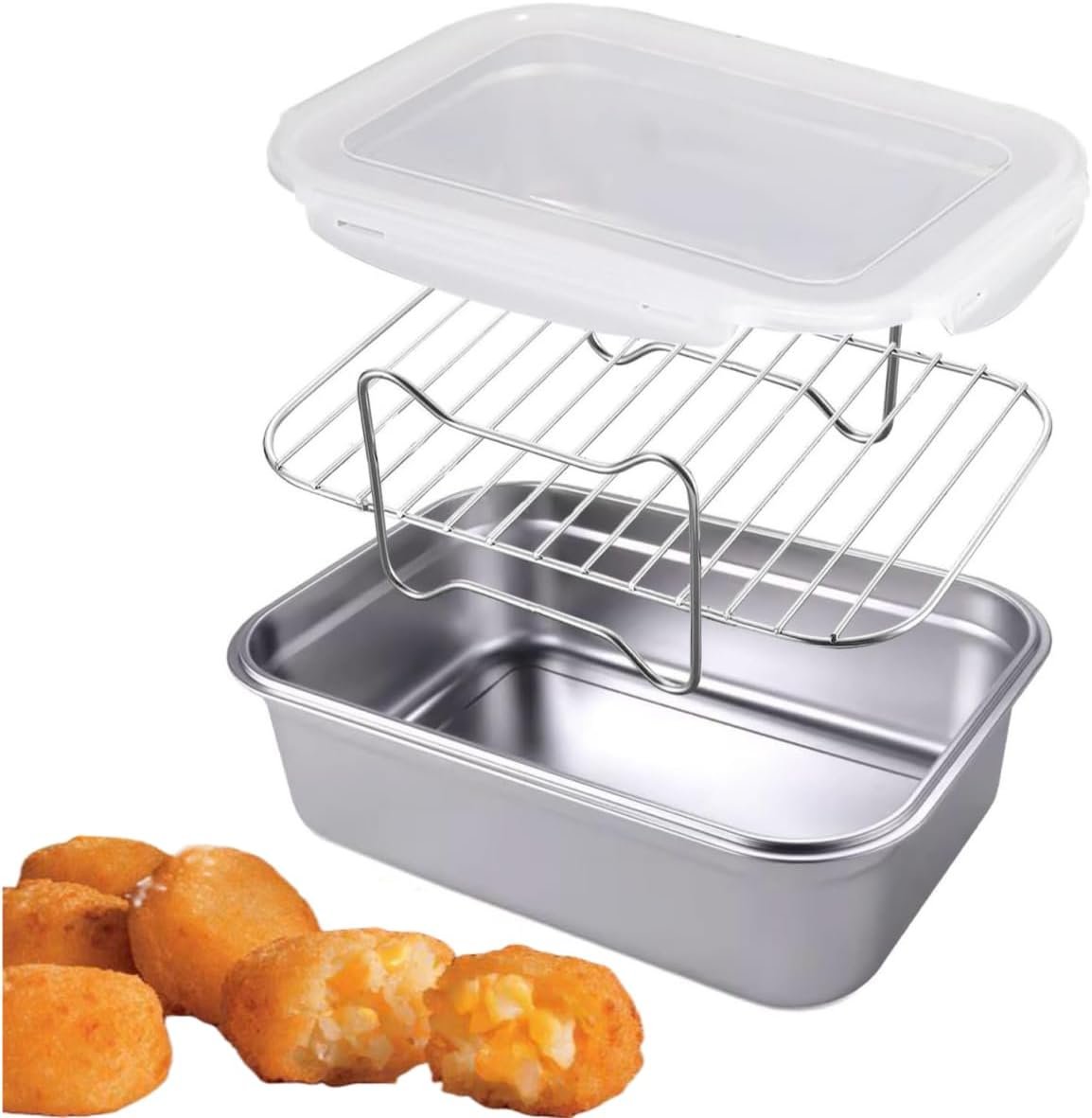 Better Breader Shaker Bowl with Lid, 2.6QT Stainless Steel Breading Shaker Bowl for Fried Fish, Chicken, Flour Coating