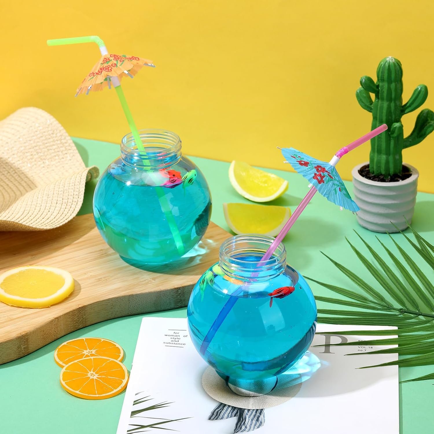 Wholesale 6pcs 16oz Plastic Fish Bowl Drink Cups 24 Umbrella Straws 24 Fake Fish Clear Spherical Party Glasses Summer Carnival Table Decor Factory Wholesale 6pcs 16oz Plastic Fish Bowl Drink Cups 24 Umbrella Straws 24 Fake Fish Clear Spherical Party Glasses Summer Carnival Table Decor Factory
