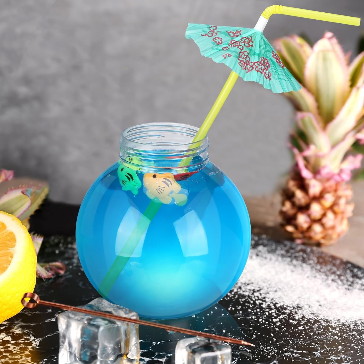 Wholesale 6pcs 16oz Plastic Fish Bowl Drink Cups 24 Umbrella Straws 24 Fake Fish Clear Spherical Party Glasses Summer Carnival Table Decor Factory Wholesale 6pcs 16oz Plastic Fish Bowl Drink Cups 24 Umbrella Straws 24 Fake Fish Clear Spherical Party Glasses Summer Carnival Table Decor Factory