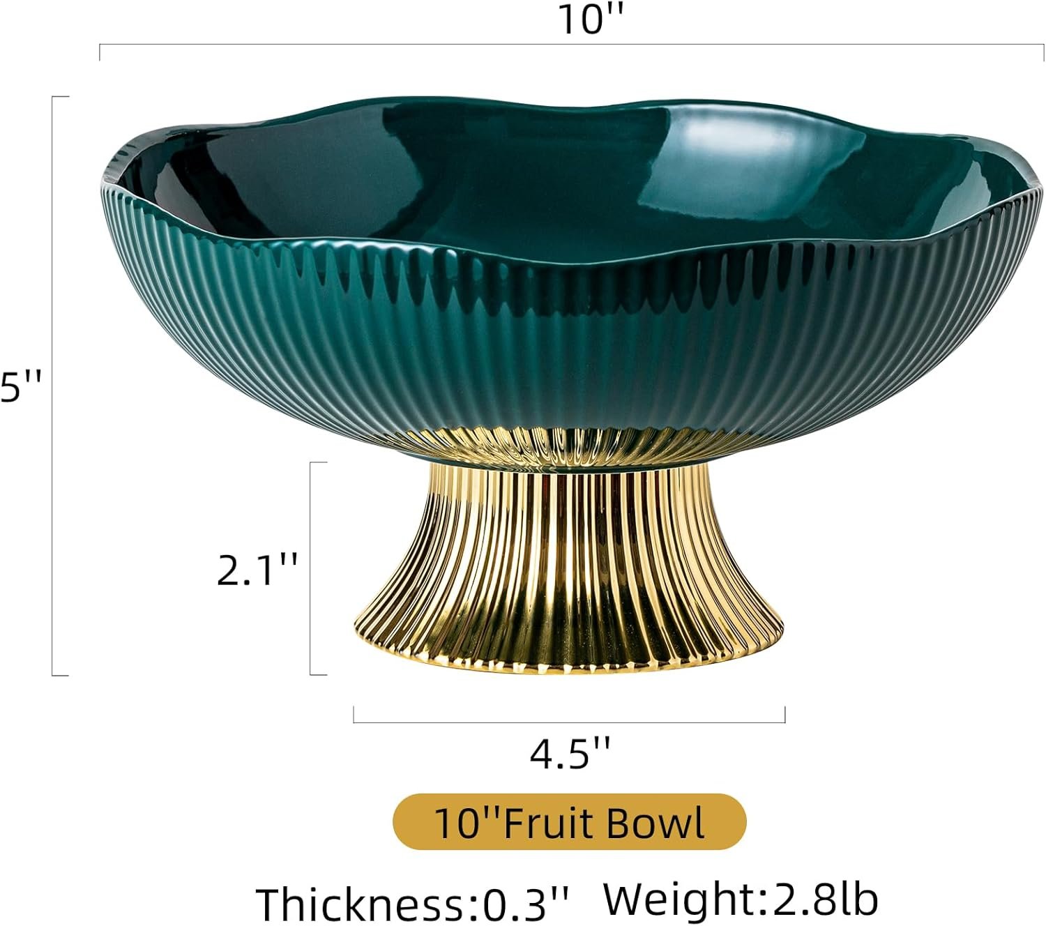 OEM 10-Inch Green Ceramic Pedestal Fruit Bowl with Golden Feet, Decorated Tray for Kitchen Counter, Dining Table, Tea Parties, Bread & Salad Factory
